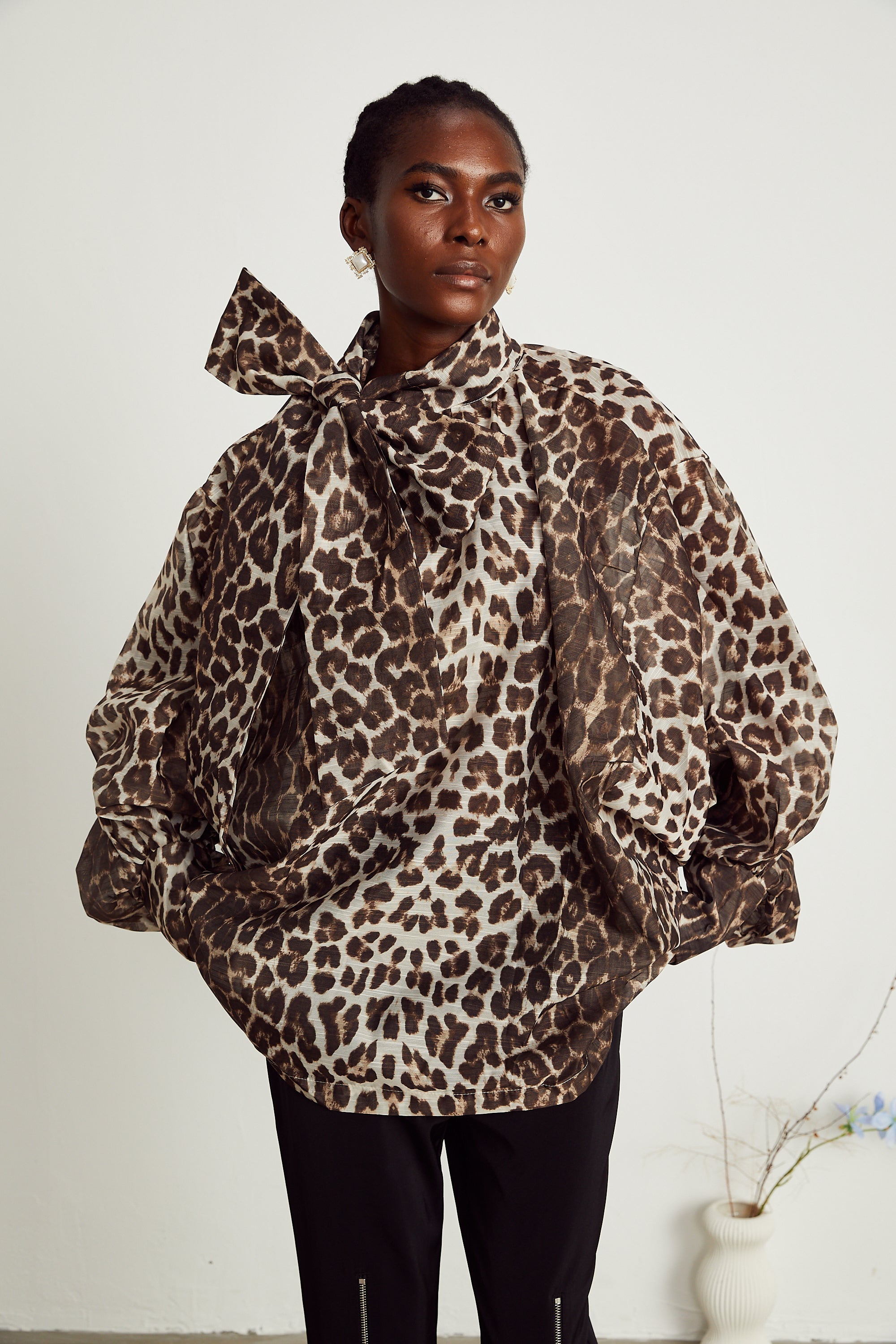 Belle leopard-print oversize-sleeved blouse (Final Sale-US Only)