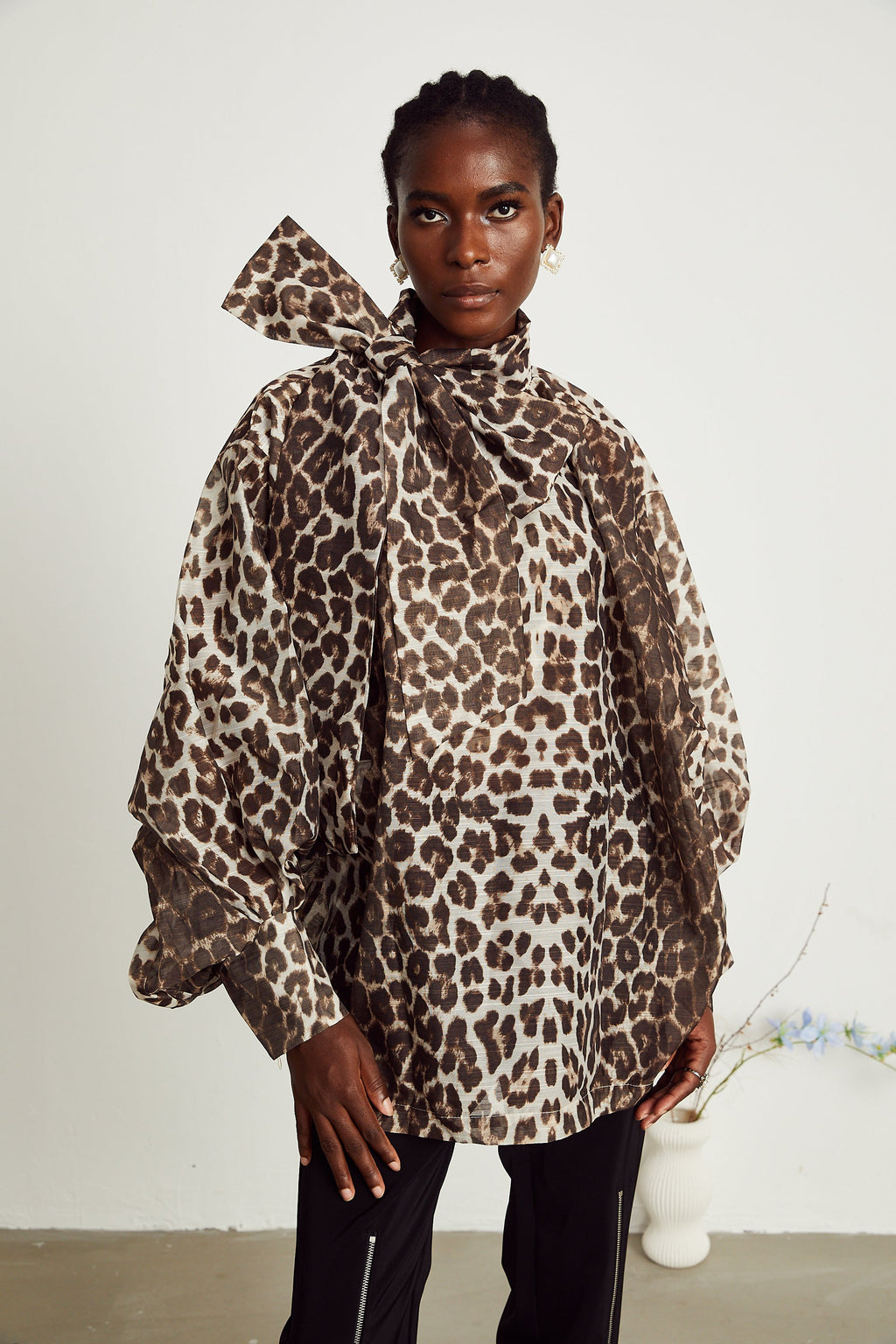 Belle leopard-print oversize-sleeved blouse (Final Sale-US Only)