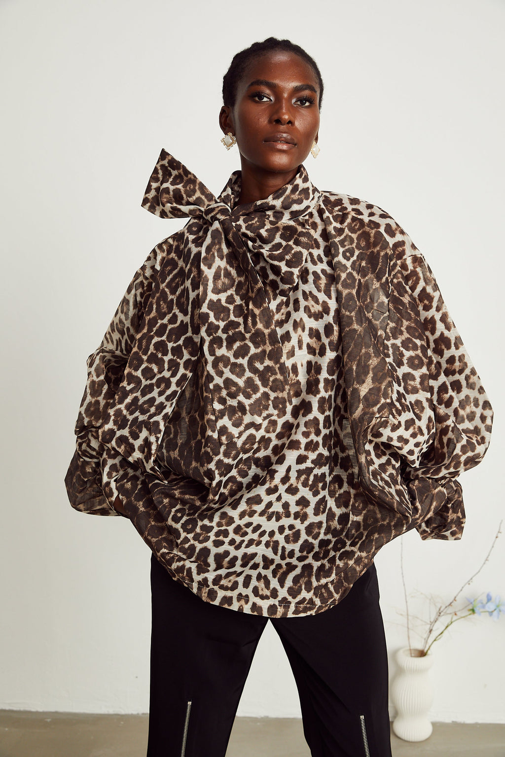 Belle leopard-print oversize-sleeved blouse (Final Sale-US Only)