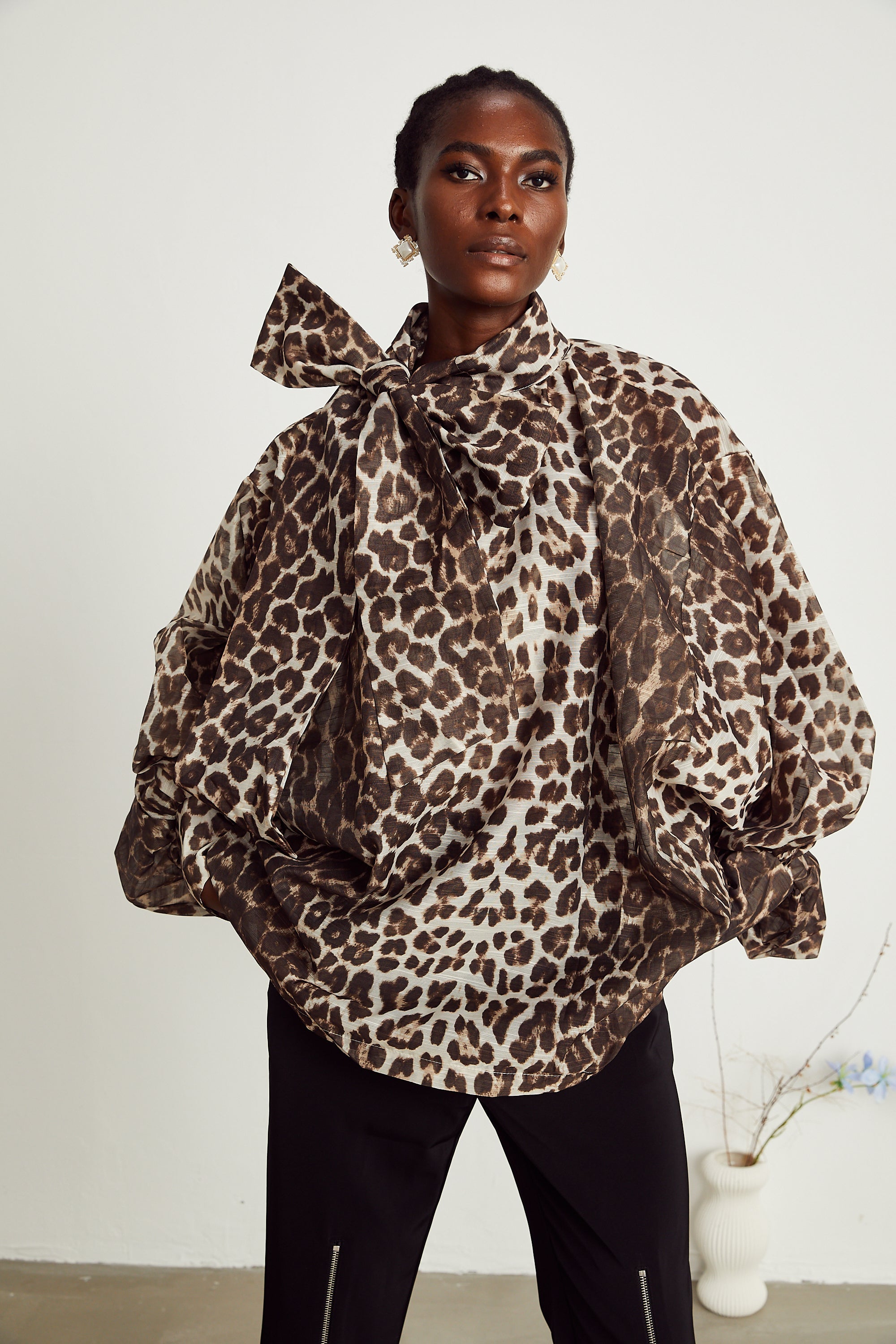 Belle leopard-print oversize-sleeved blouse (Final Sale-US Only)