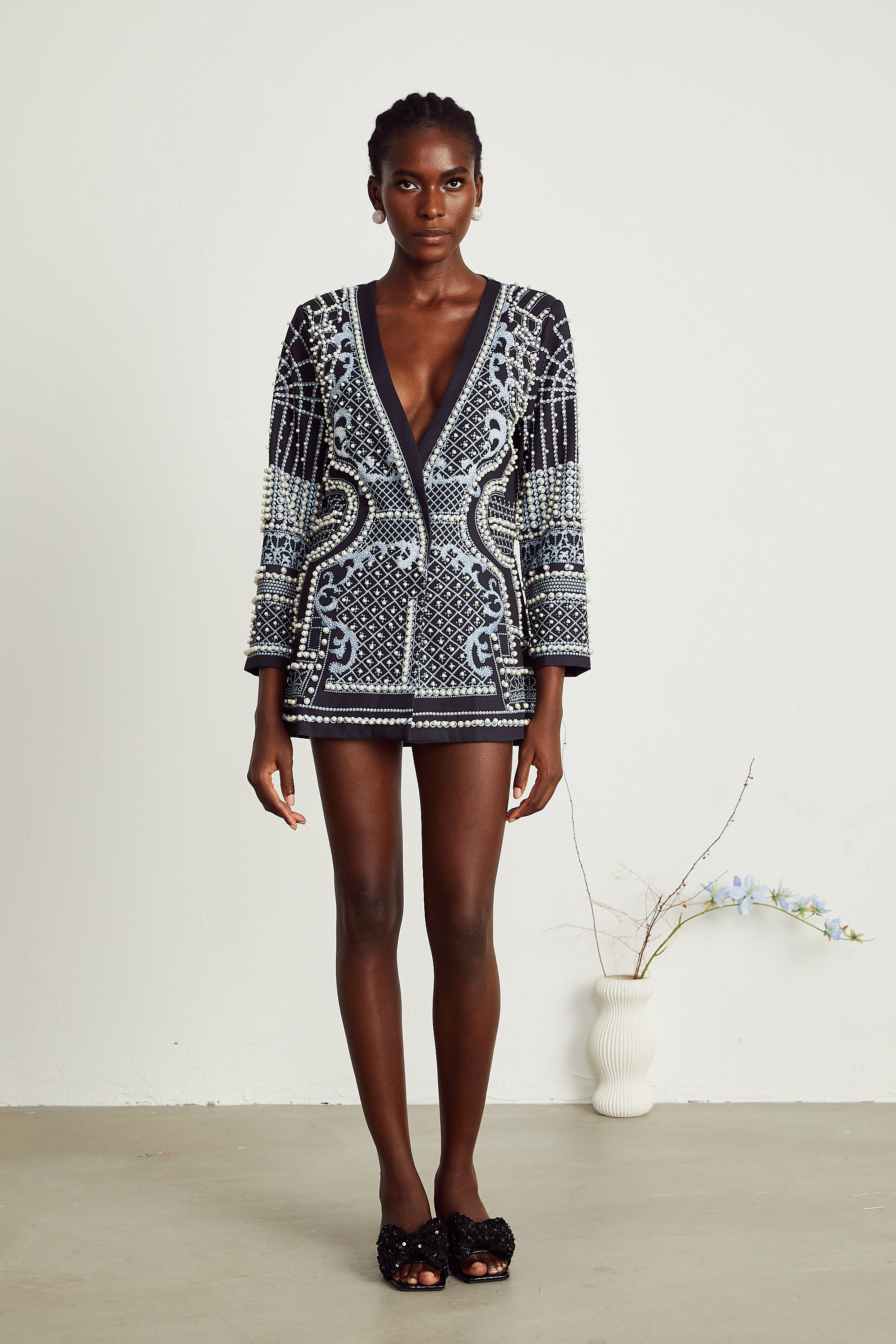 Catherine pattern-print V-neck blazer dress (Final Sale-US Only)