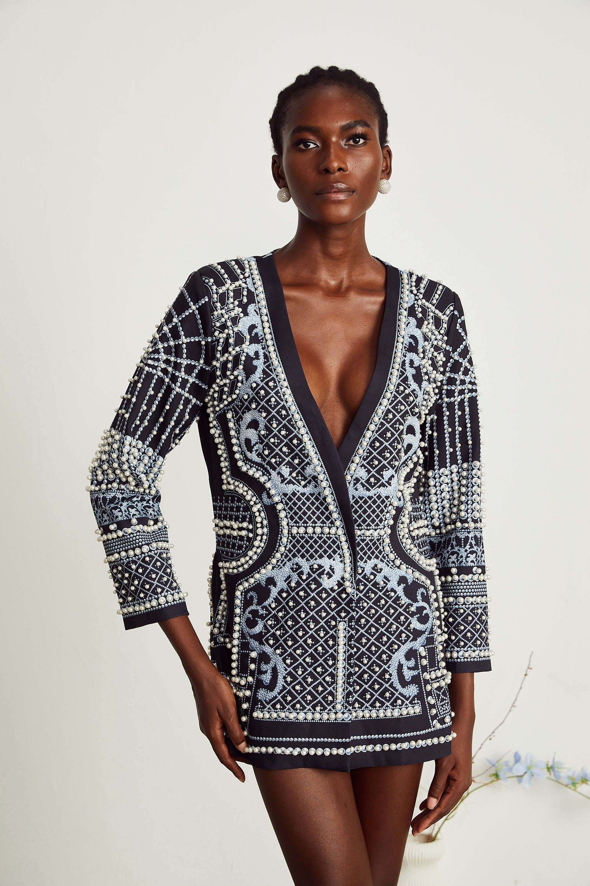Catherine pattern-print V-neck blazer dress (Final Sale-US Only)
