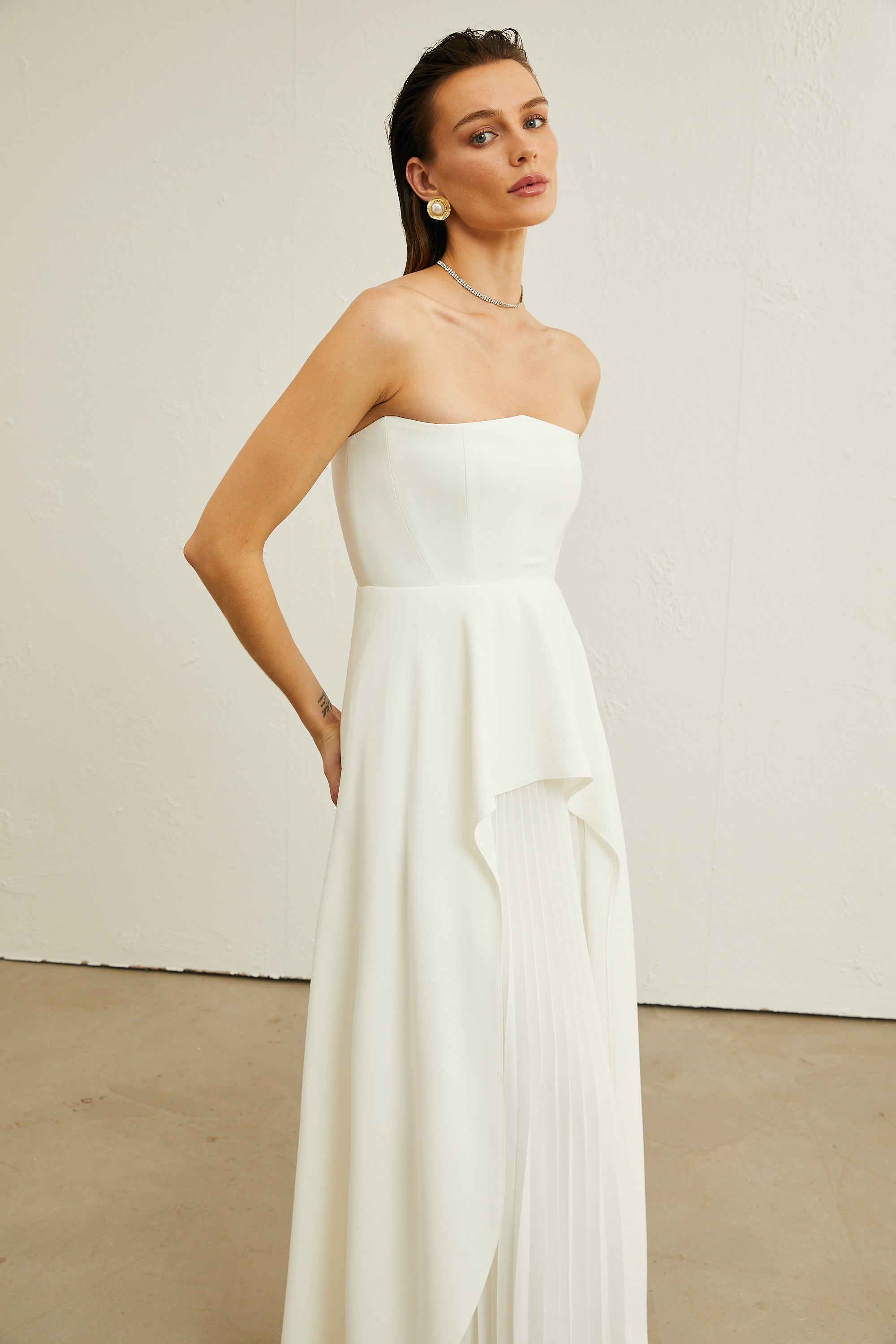 Vanessa white pleated off-shoulder maxi dress (Final Sale-US Only)