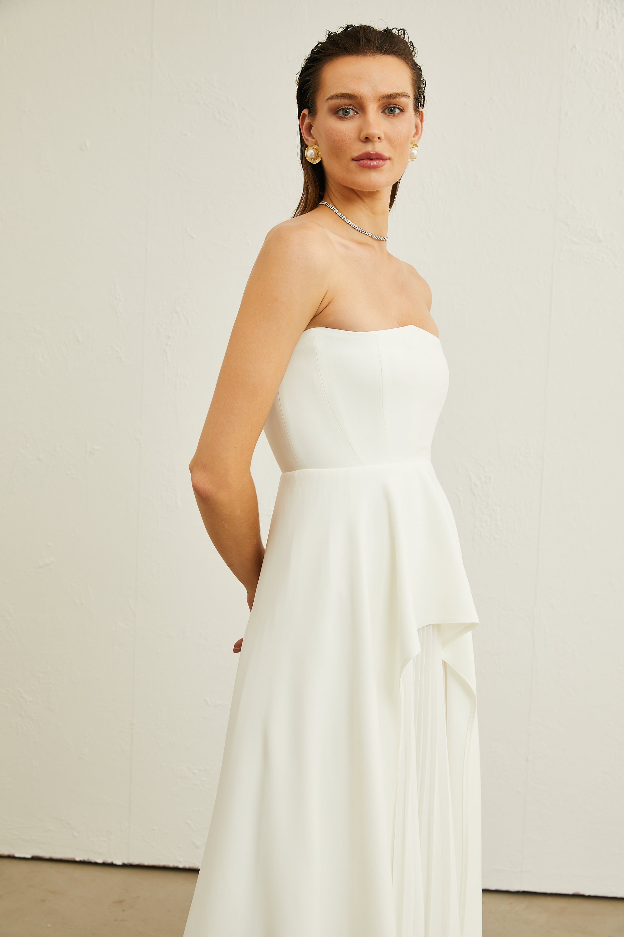 Vanessa white pleated off-shoulder maxi dress (Final Sale-US Only)
