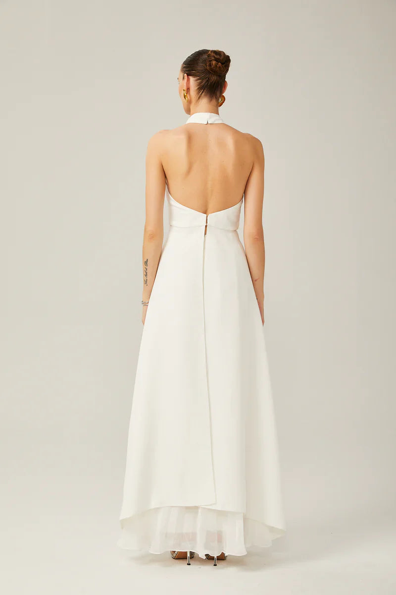 INÉS | Vestido largo de capas con cuello halter - Angela Puerto
