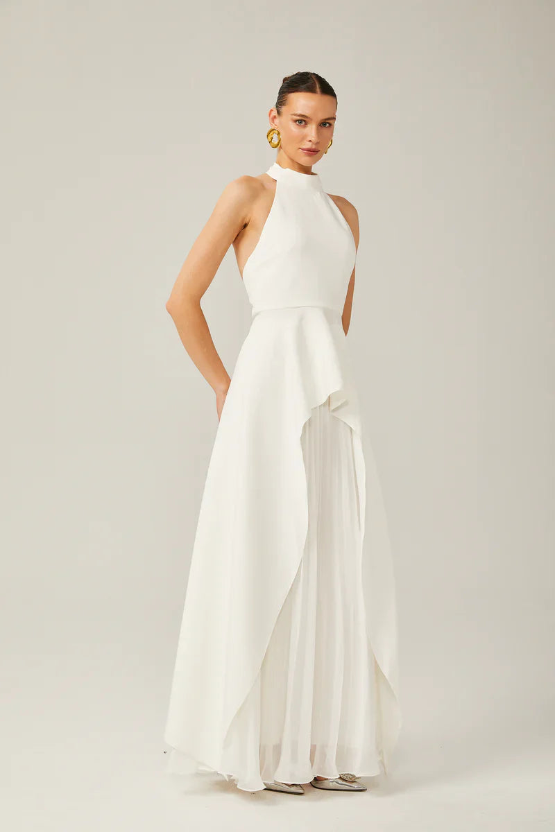 INÉS | Vestido largo de capas con cuello halter - Angela Puerto