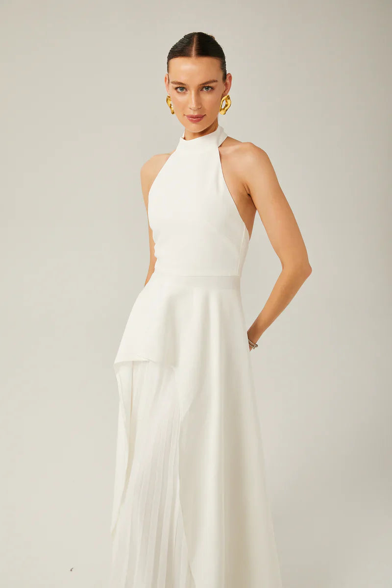 INÉS | Vestido largo de capas con cuello halter - Angela Puerto