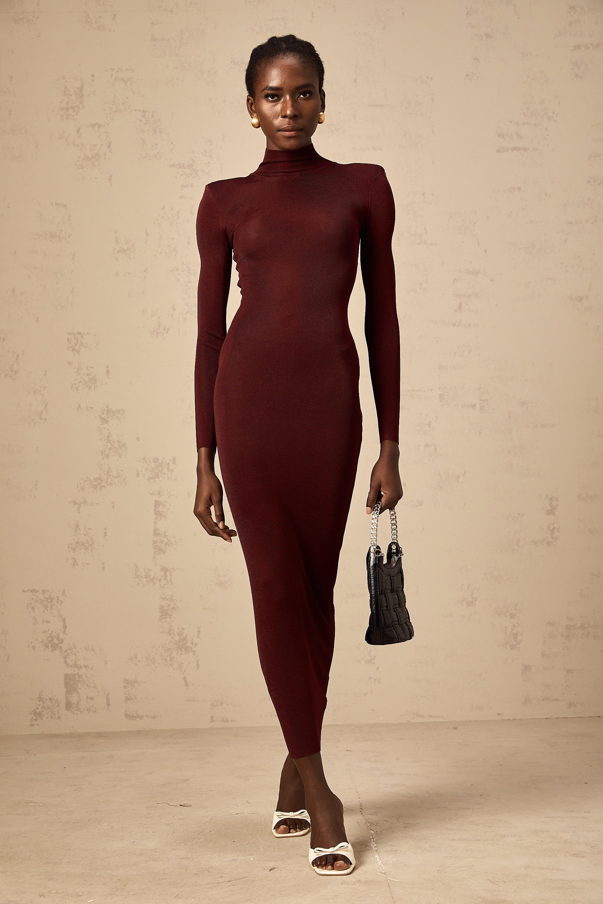 Eléa red semi-sheer knitted midi dress (Final Sale-US Only)