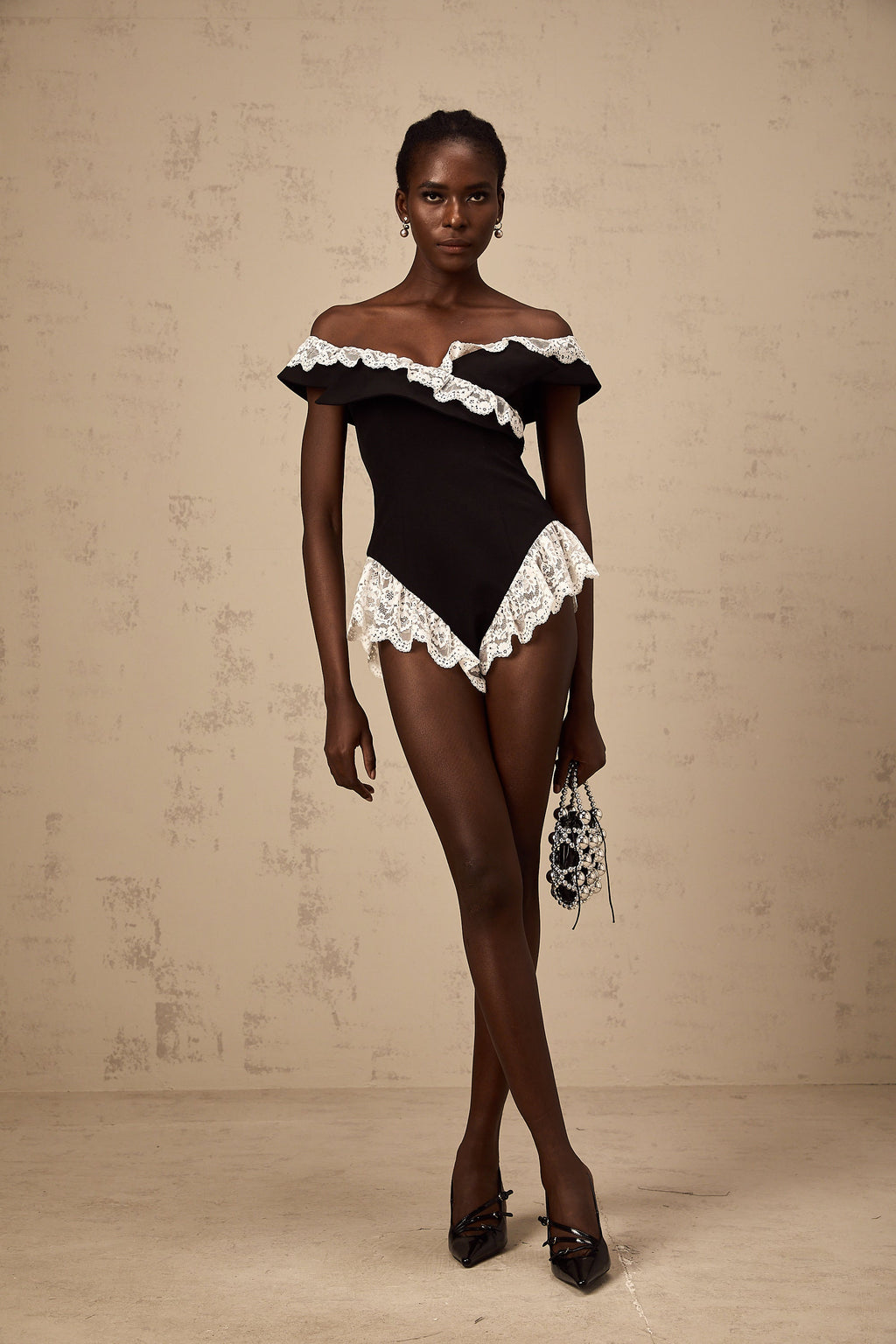 Karine black lace-trim bodysuit (Final Sale-US Only)