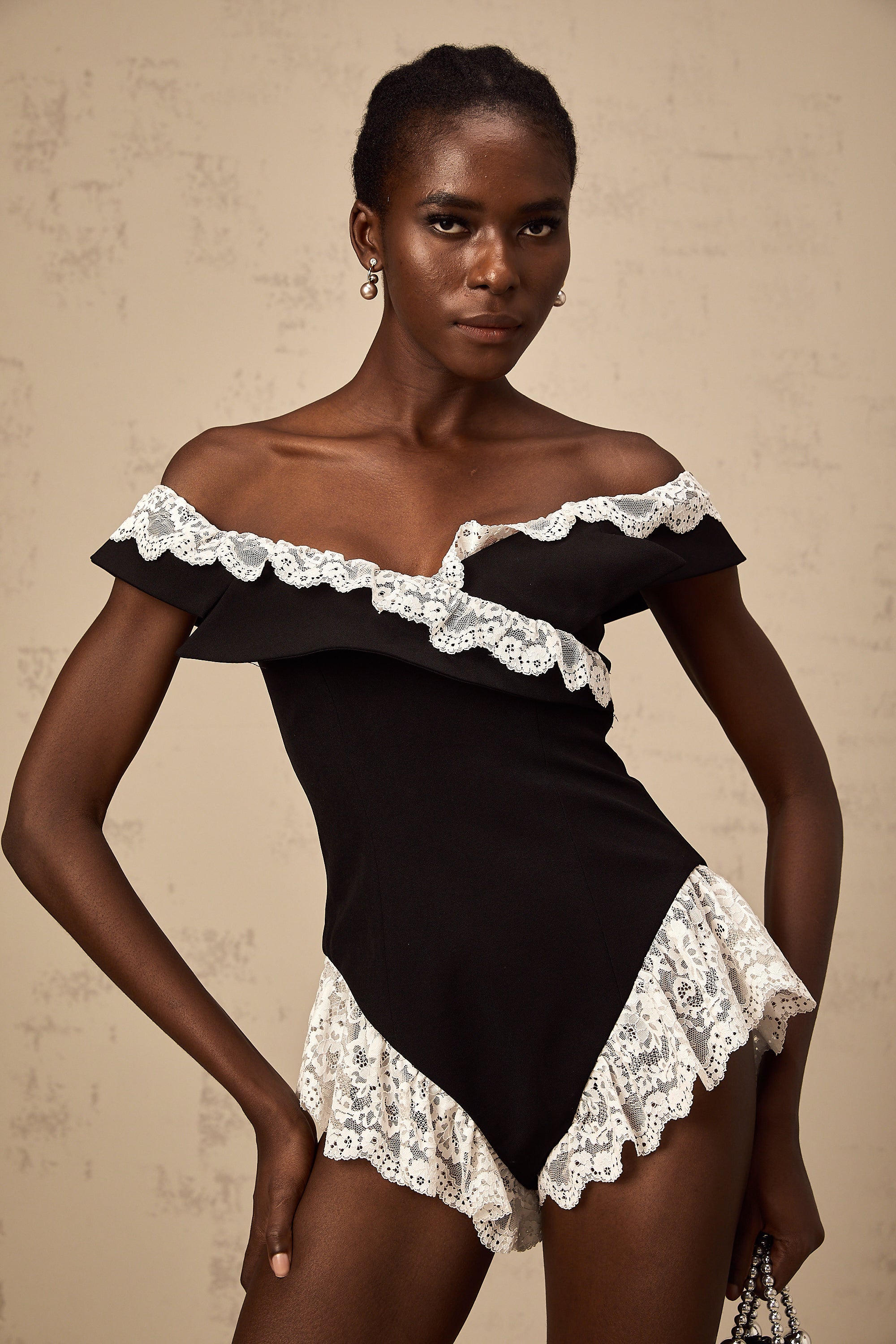 Karine black lace-trim bodysuit (Final Sale-US Only)