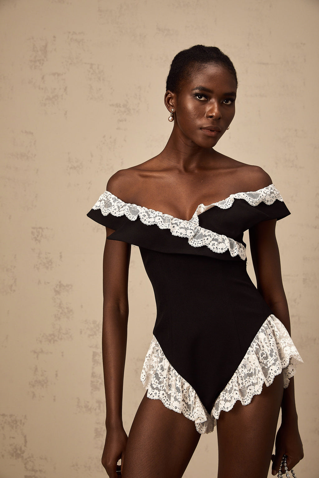 Karine black lace-trim bodysuit (Final Sale-US Only)