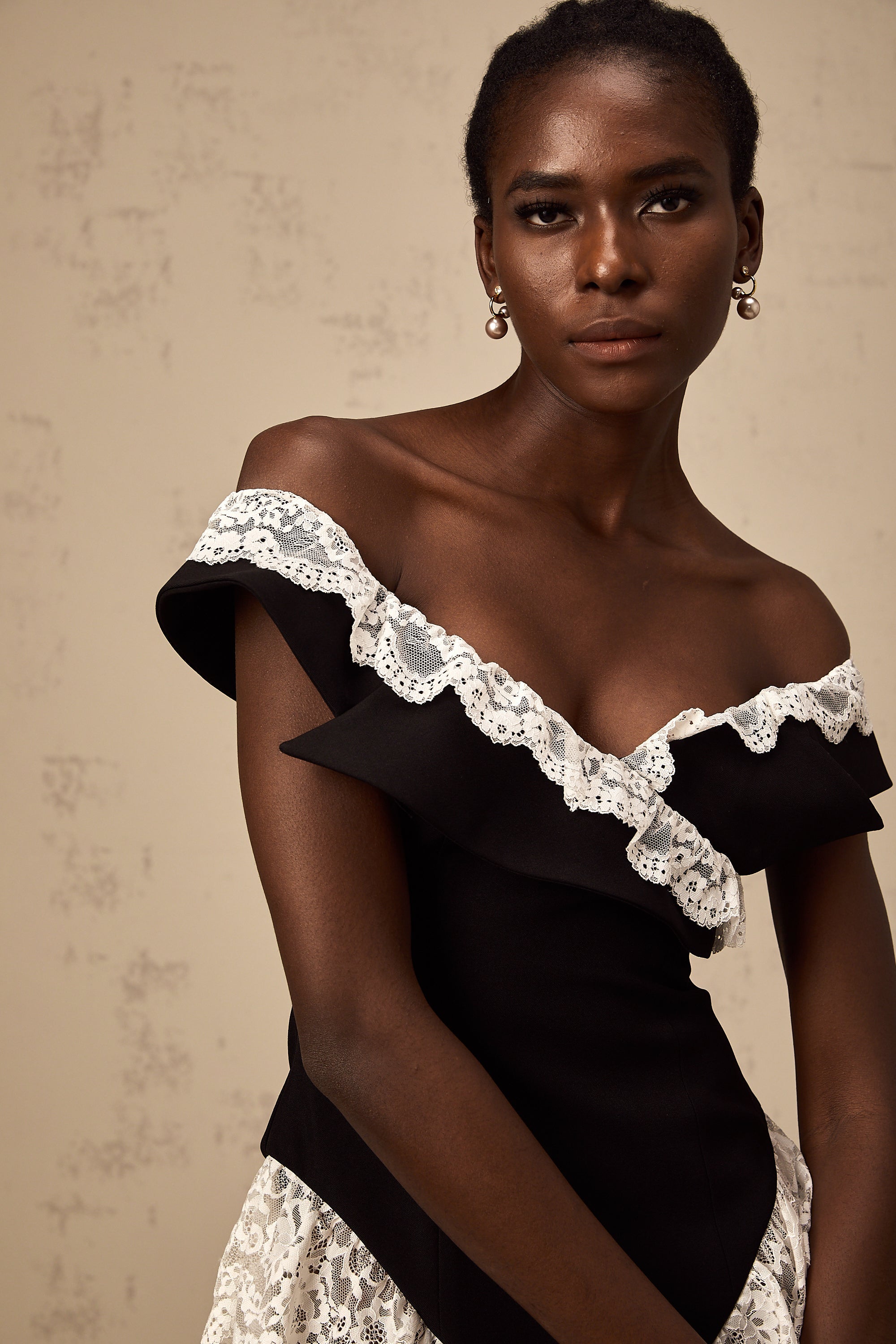 Karine black lace-trim bodysuit (Final Sale-US Only)