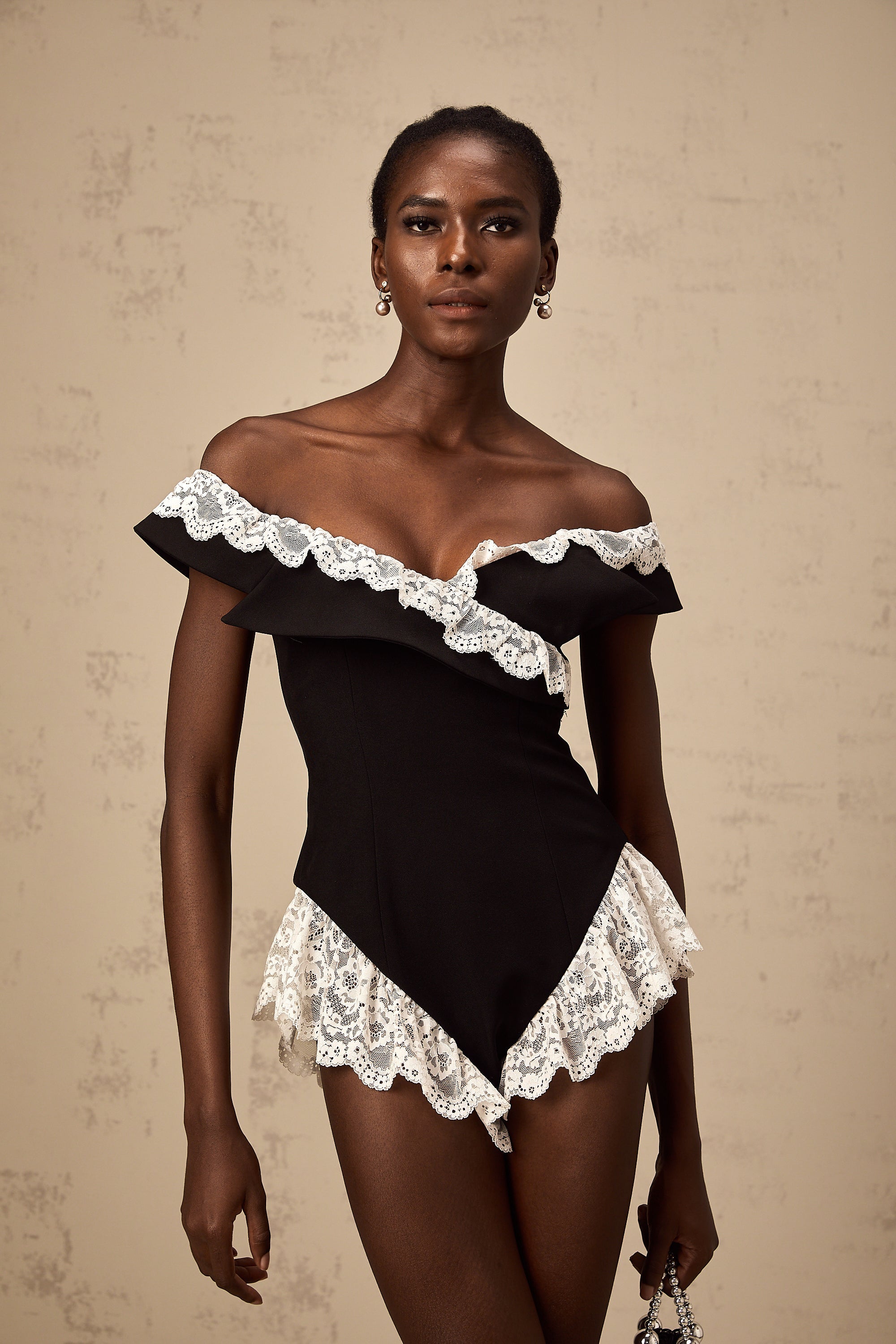 Karine black lace-trim bodysuit (Final Sale-US Only)