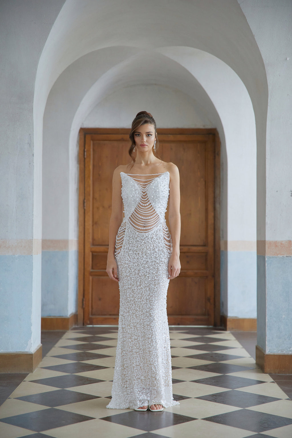 Iseult White Faux Pearl Mesh Maxi Gown (Final Sale-US Only)