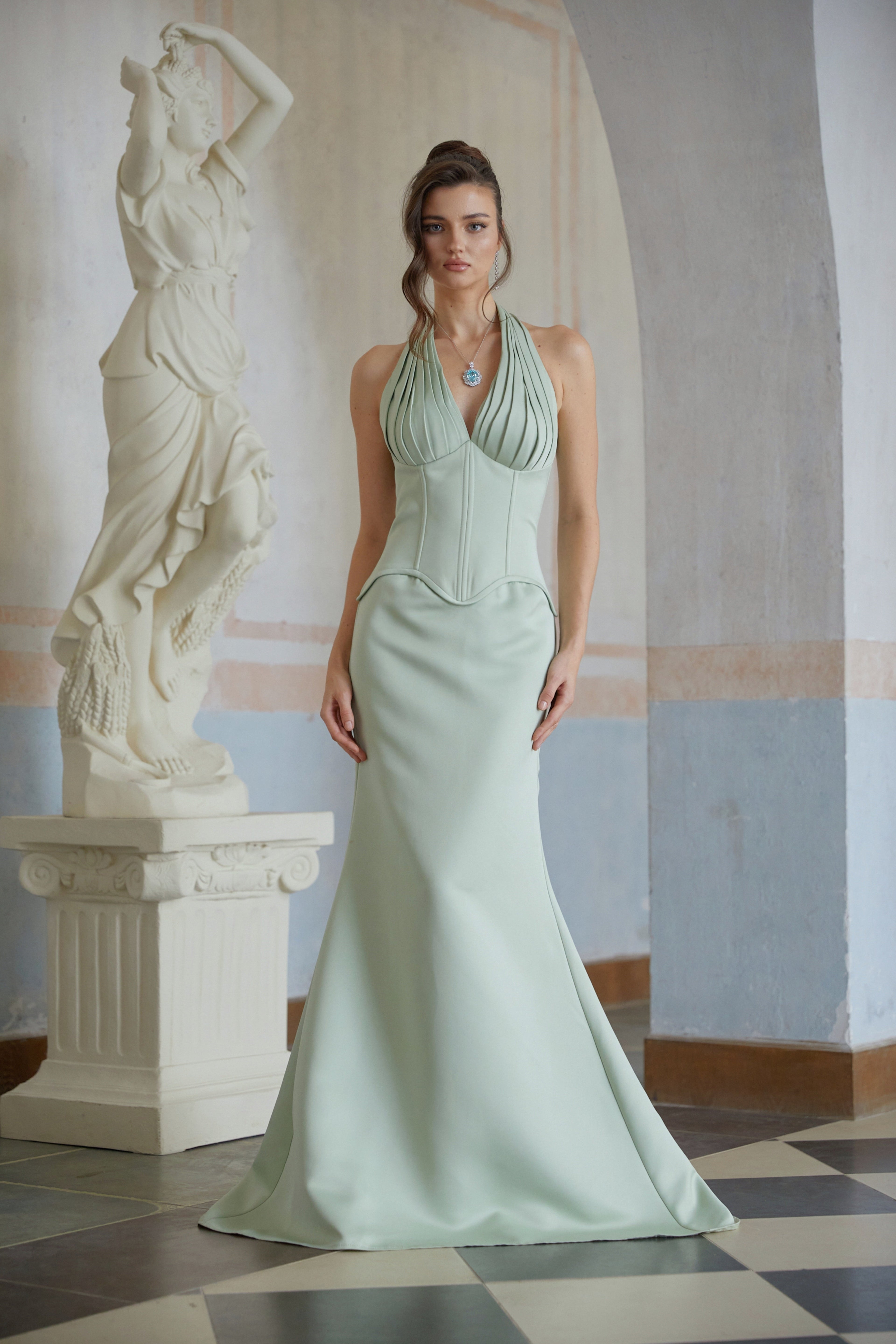 Aurélie Green Halterneck Mermaid Maxi Dress (Final Sale-US Only)