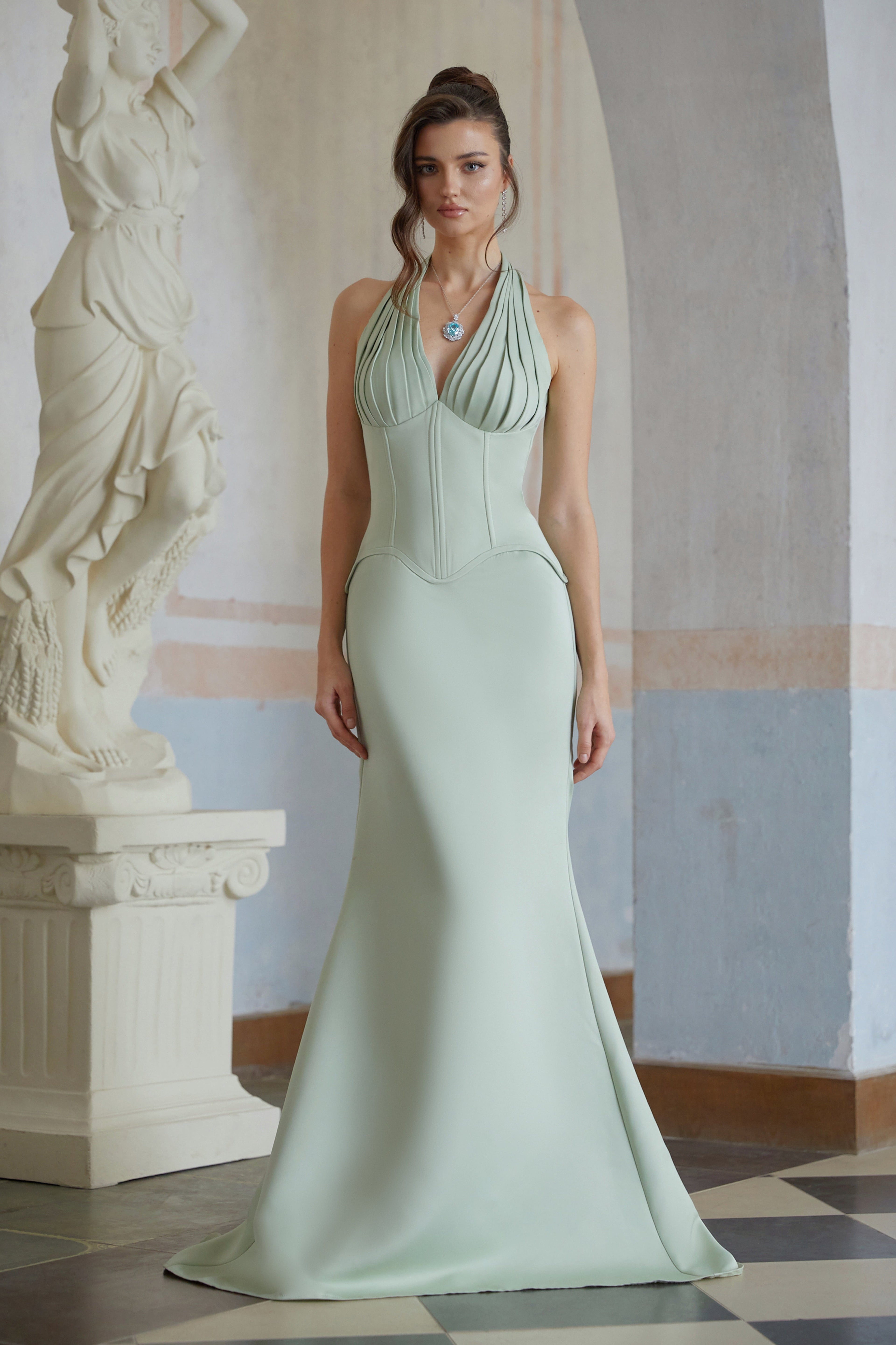 Aurélie Green Halterneck Mermaid Maxi Dress (Final Sale-US Only)