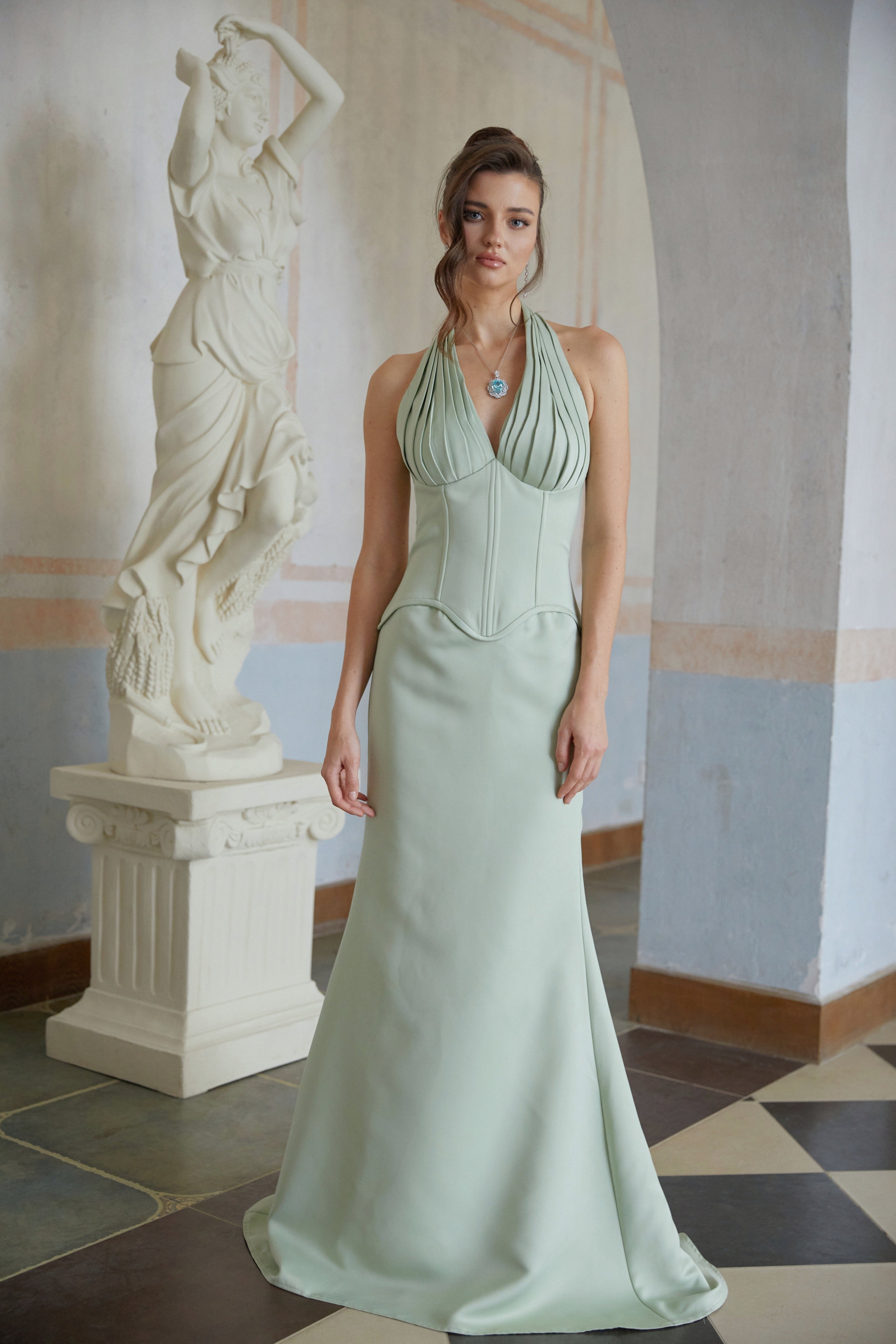 Aurélie Green Halterneck Mermaid Maxi Dress (Final Sale-US Only)