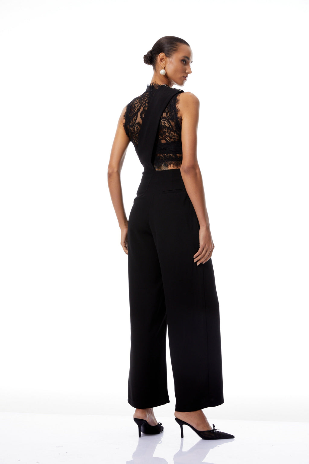 Mélisande Black Lace Top & Asymmetrical Strap Overalls Set (Final Sale-US Only)
