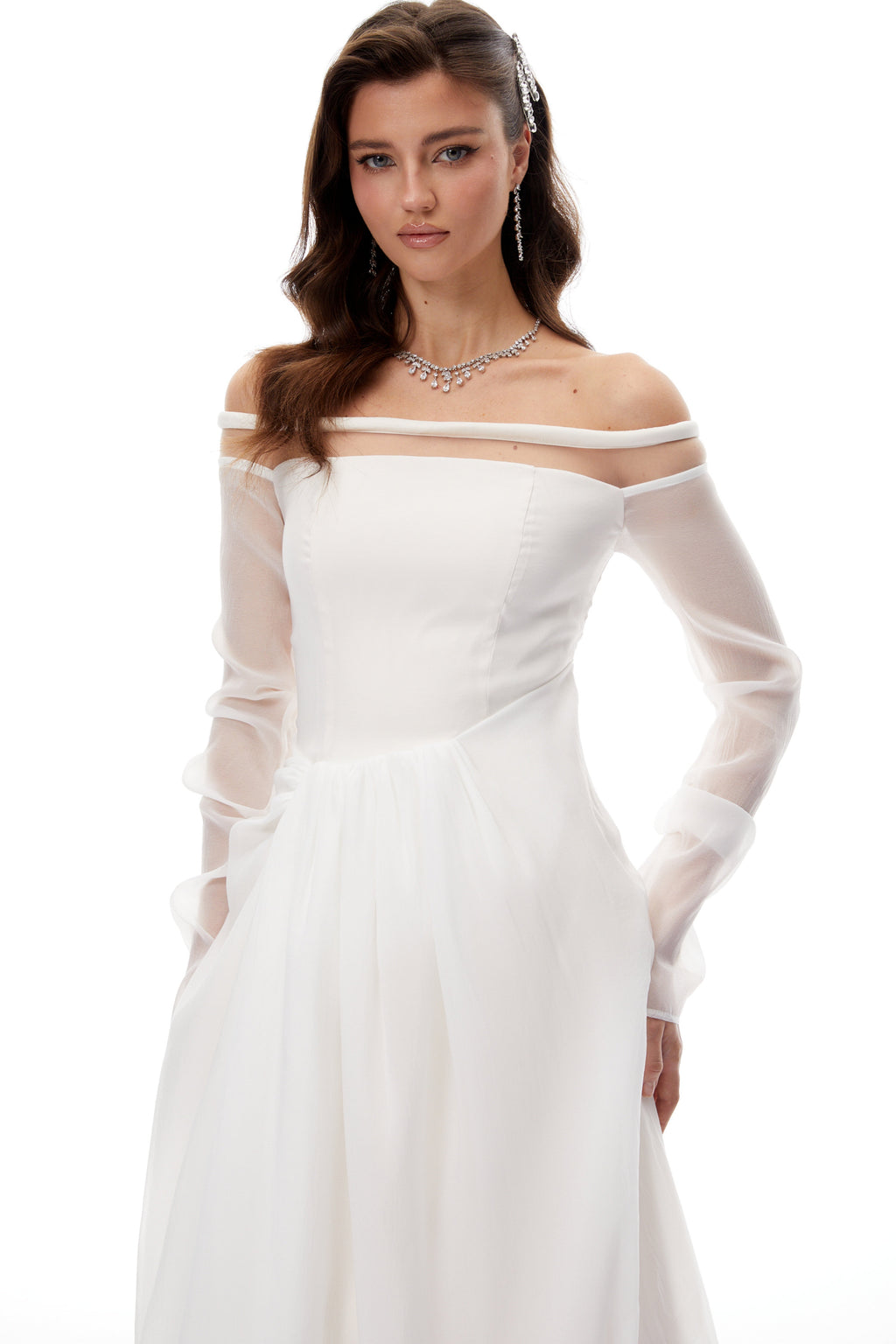 Gelsomina White Gathered Crepe Midi Dress (Final Sale-US Only)