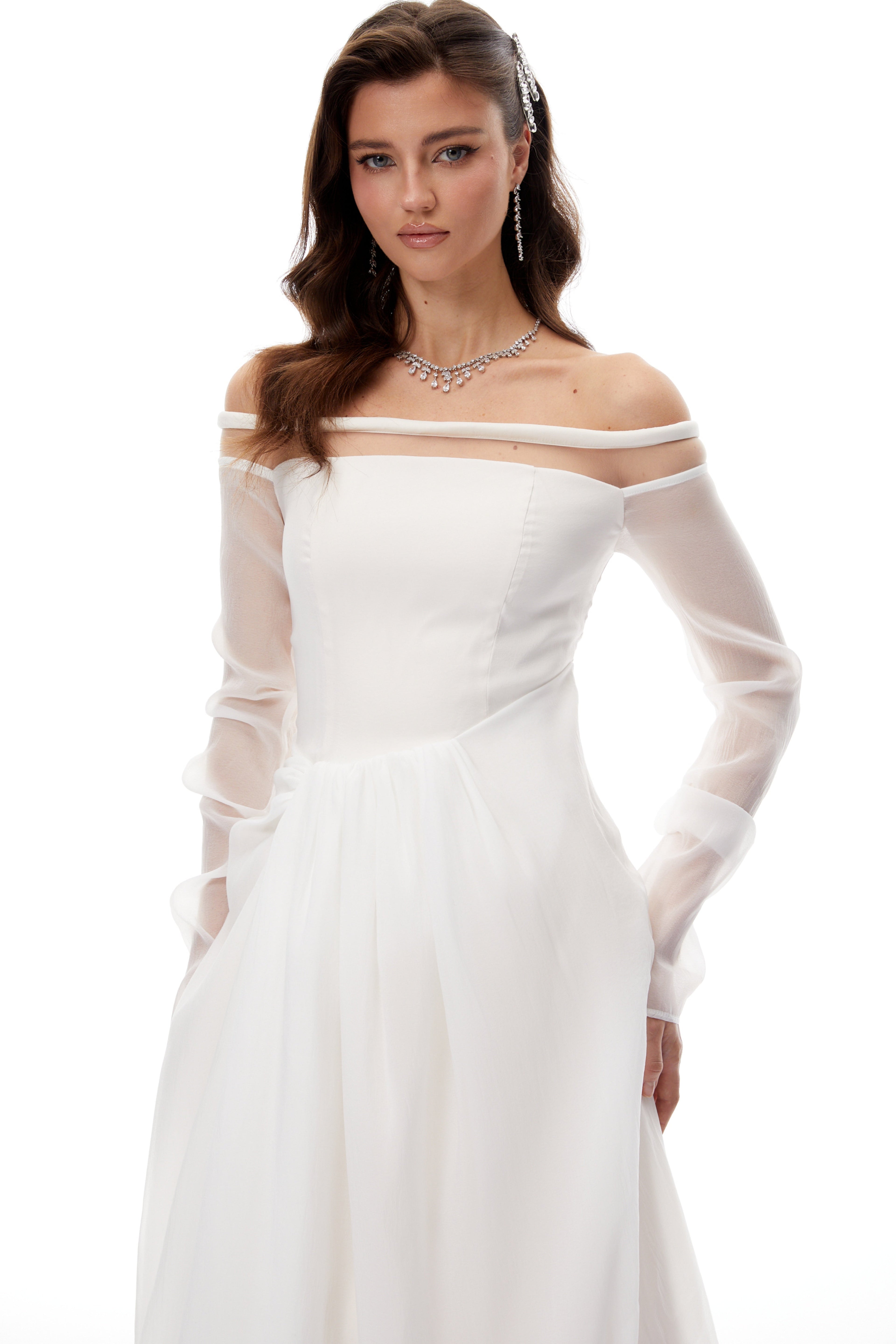 Gelsomina White Gathered Crepe Midi Dress (Final Sale-US Only)