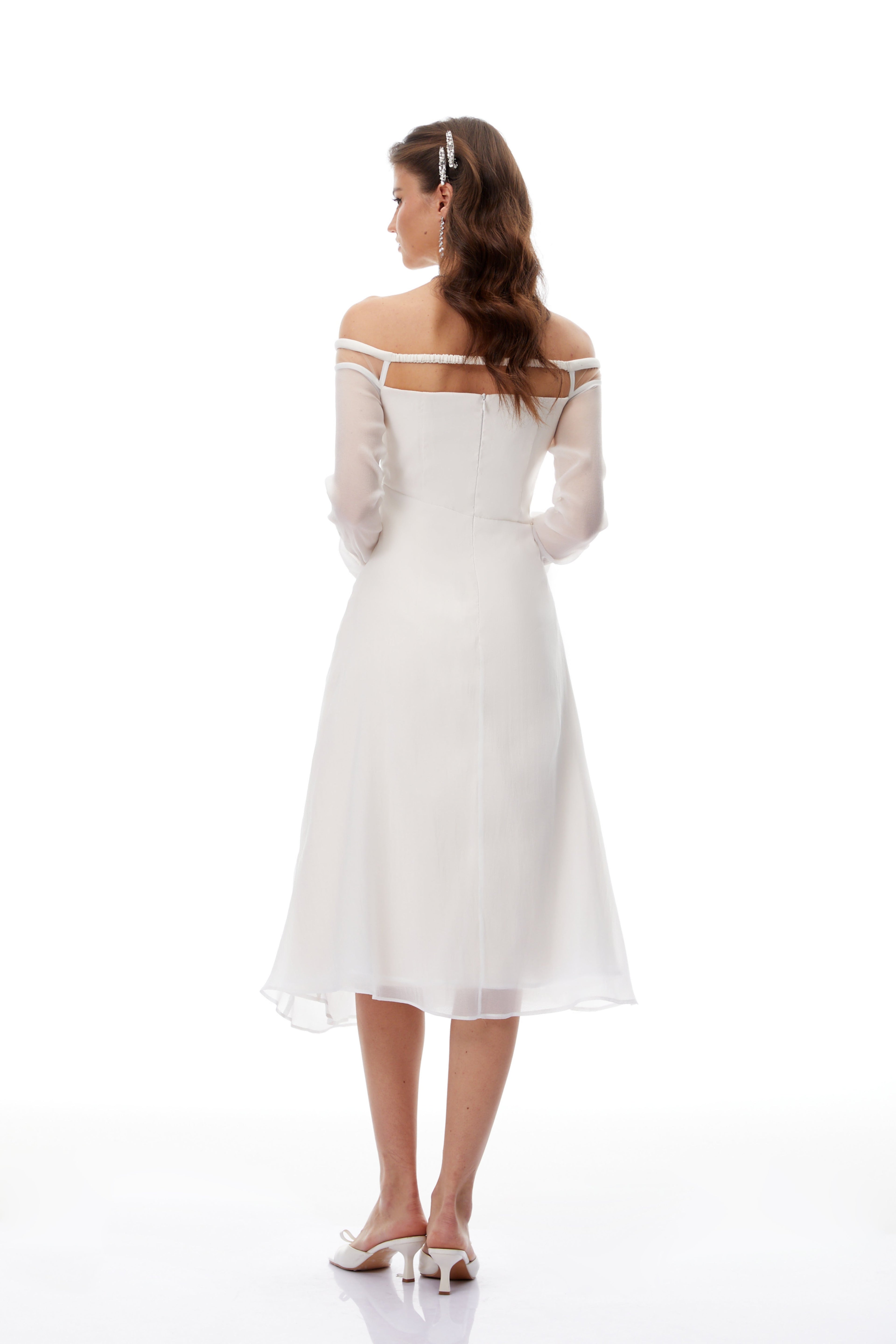 Gelsomina White Gathered Crepe Midi Dress (Final Sale-US Only)