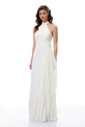 Lydia White Halterneck Asymmetrical Pleated Maxi Dress (Final Sale-US Only)