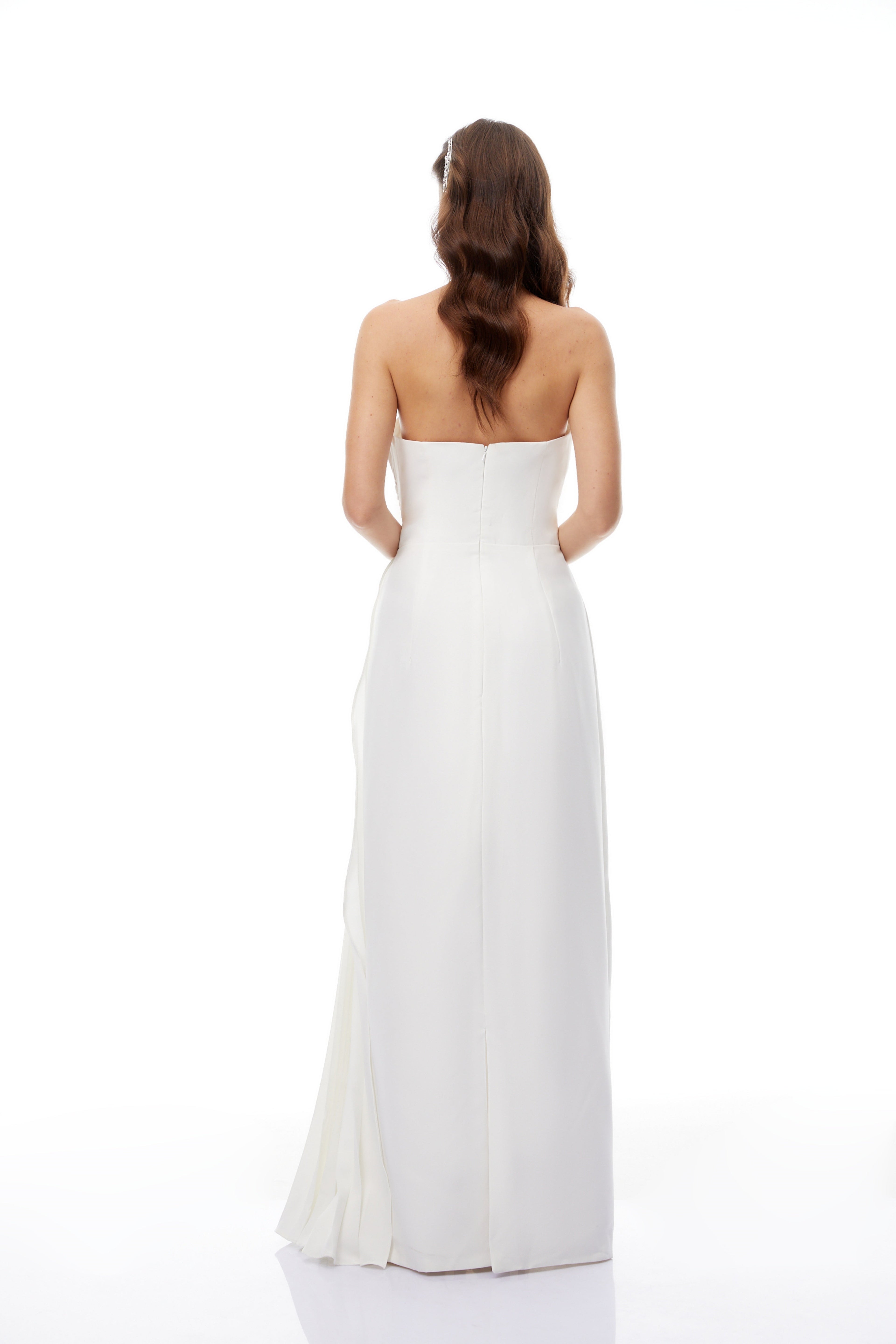 Lydia White Halterneck Asymmetrical Pleated Maxi Dress (Final Sale-US Only)