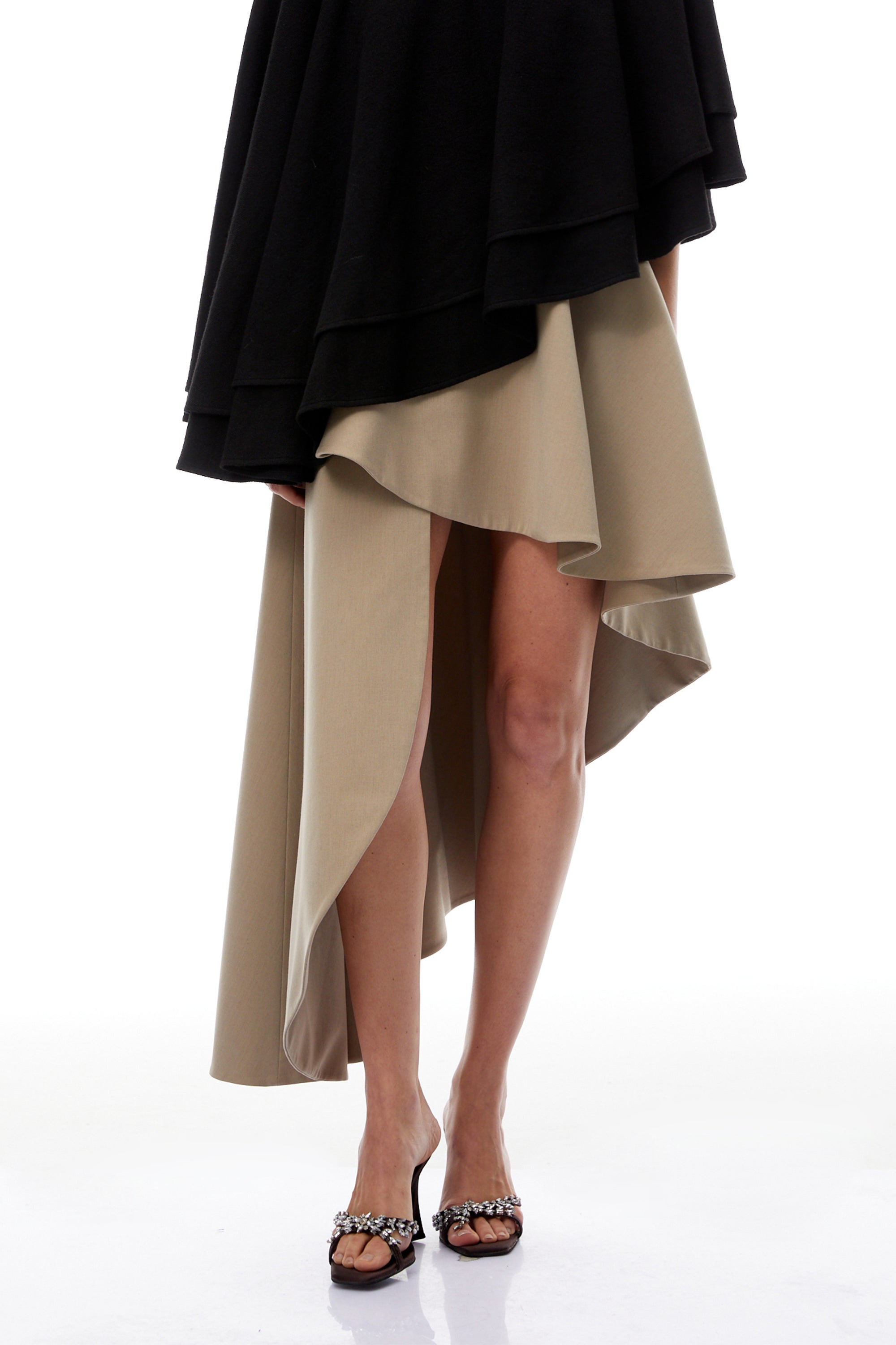 Filomena Beige Draped Asymmetrical Mini Skirt