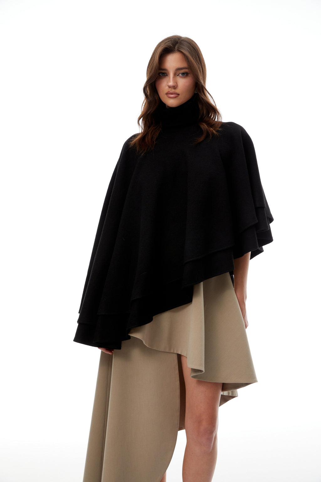 Filomena Black Layered Asymmetrical Knit Cape Top
