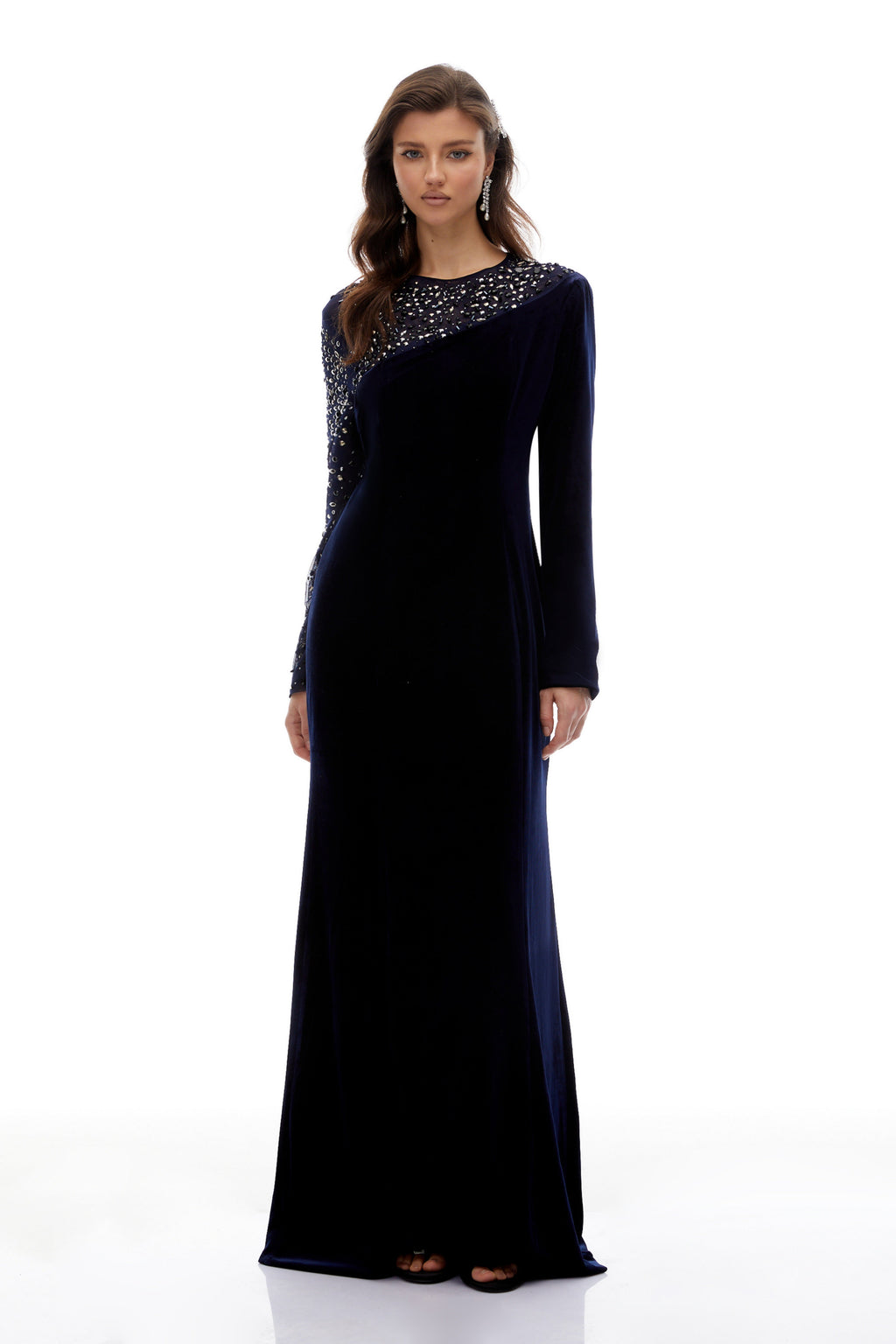 Rosemary Blue Embellished Velvet Maxi Gown(Final Sale-US Only)