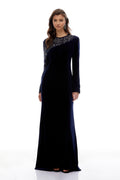Rosemary Blue Embellished Velvet Maxi Gown(Final Sale-US Only)