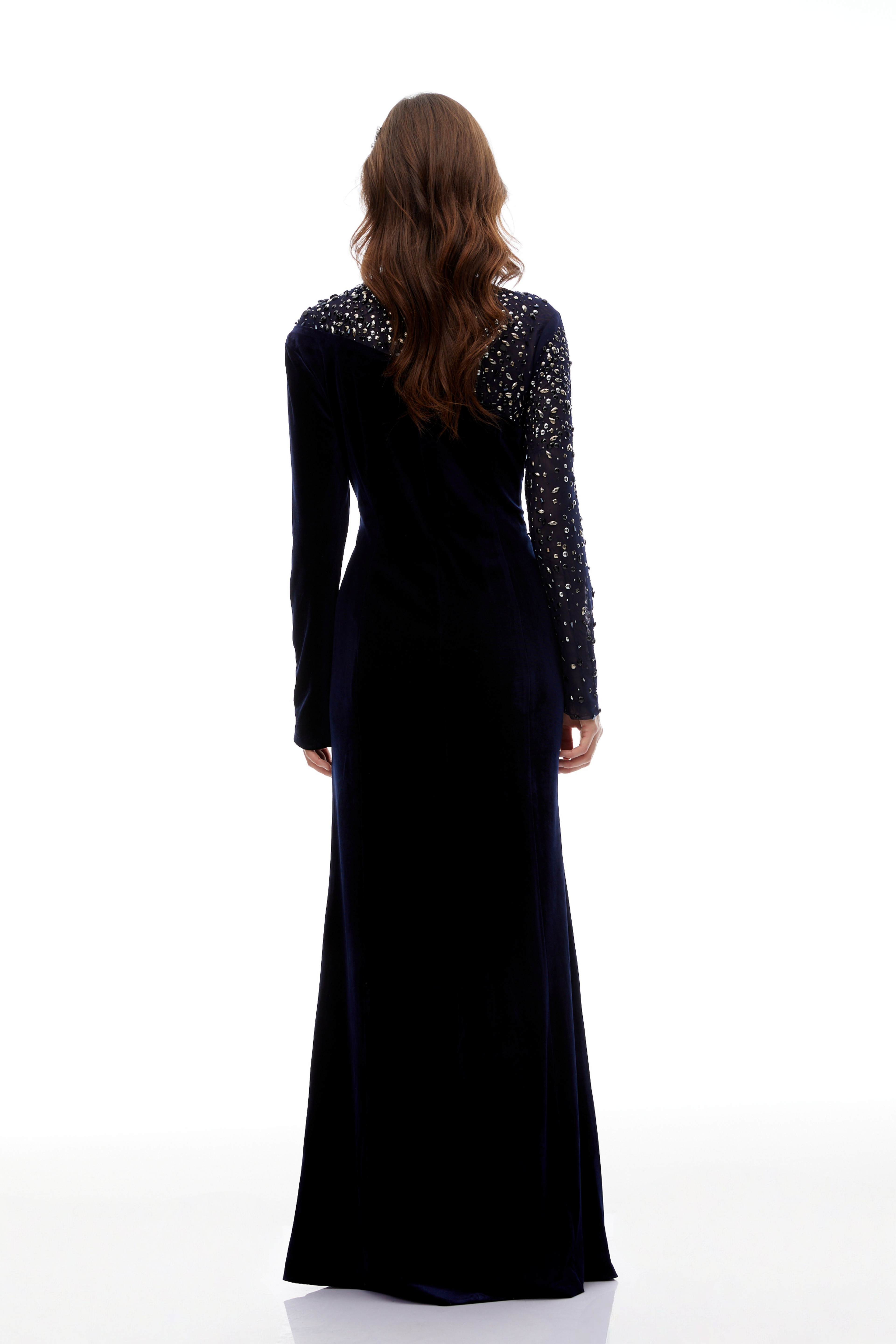 Rosemary Blue Embellished Velvet Maxi Gown(Final Sale-US Only)