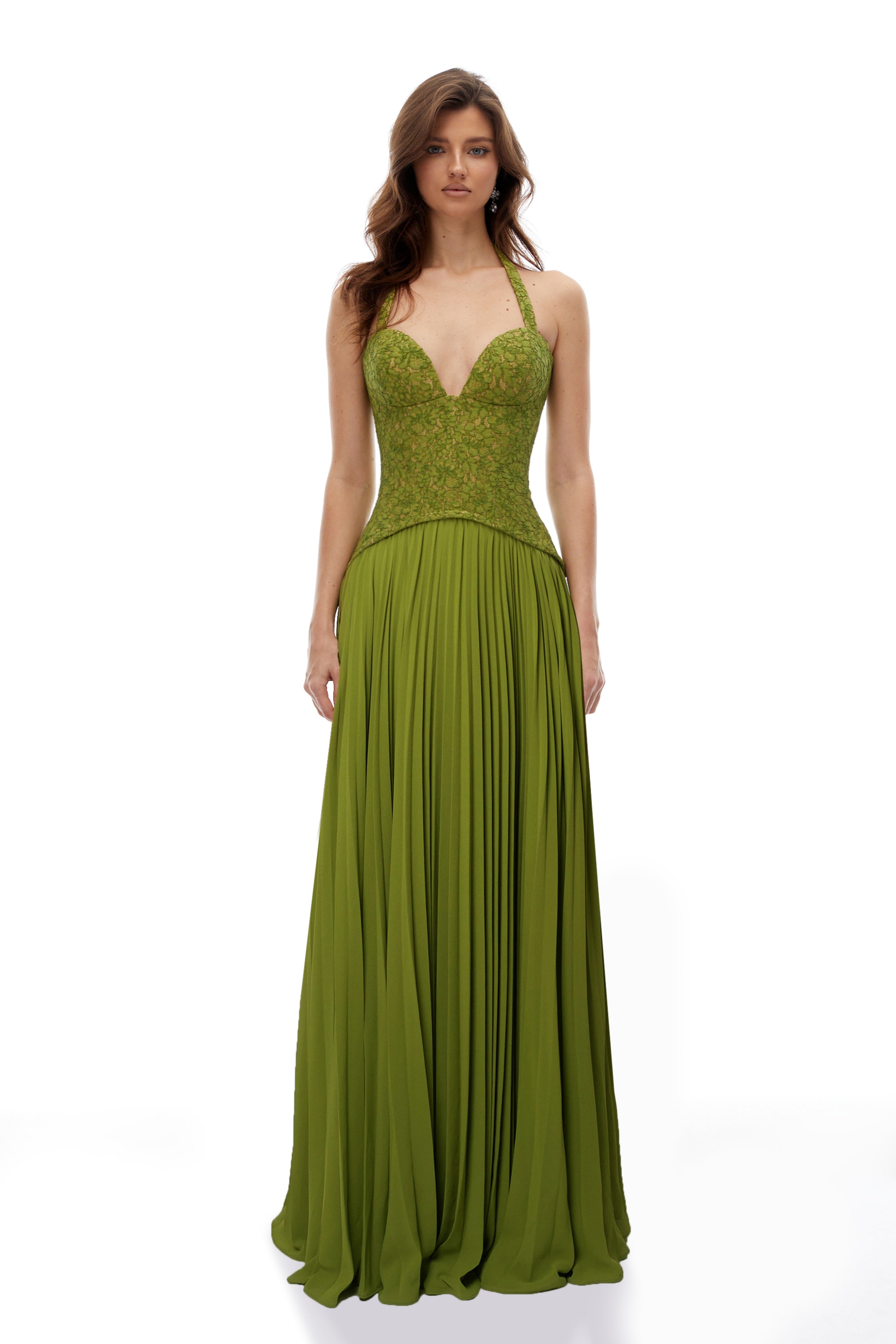 Vestido de noche con corsé Ronja Emerald de MRParis, en color verde esmeralda y diseño elegante, mostrado en la imagen.
