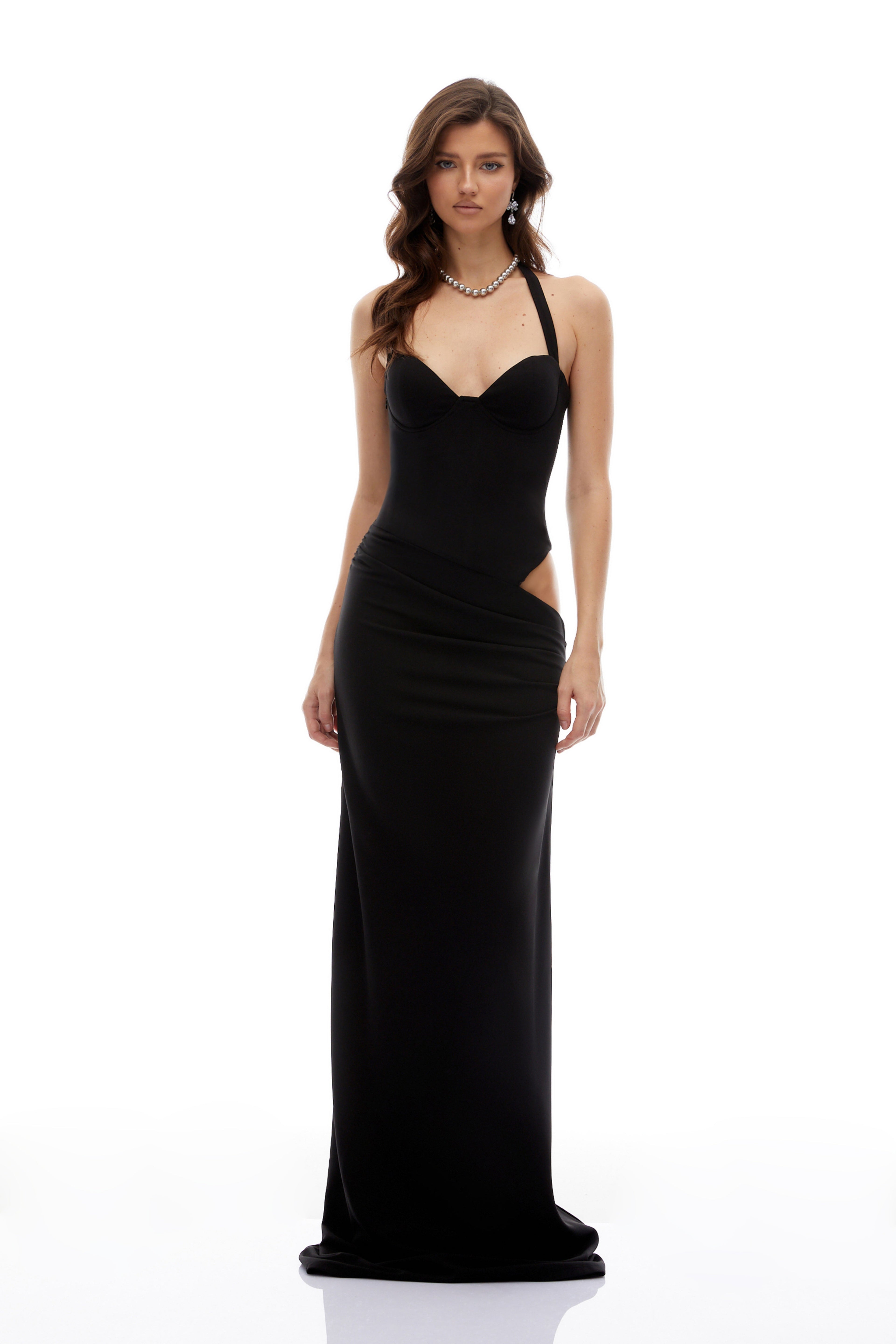 Kaelin Black Halterneck Cut Out  Maxi Dress (Final Sale-US Only)