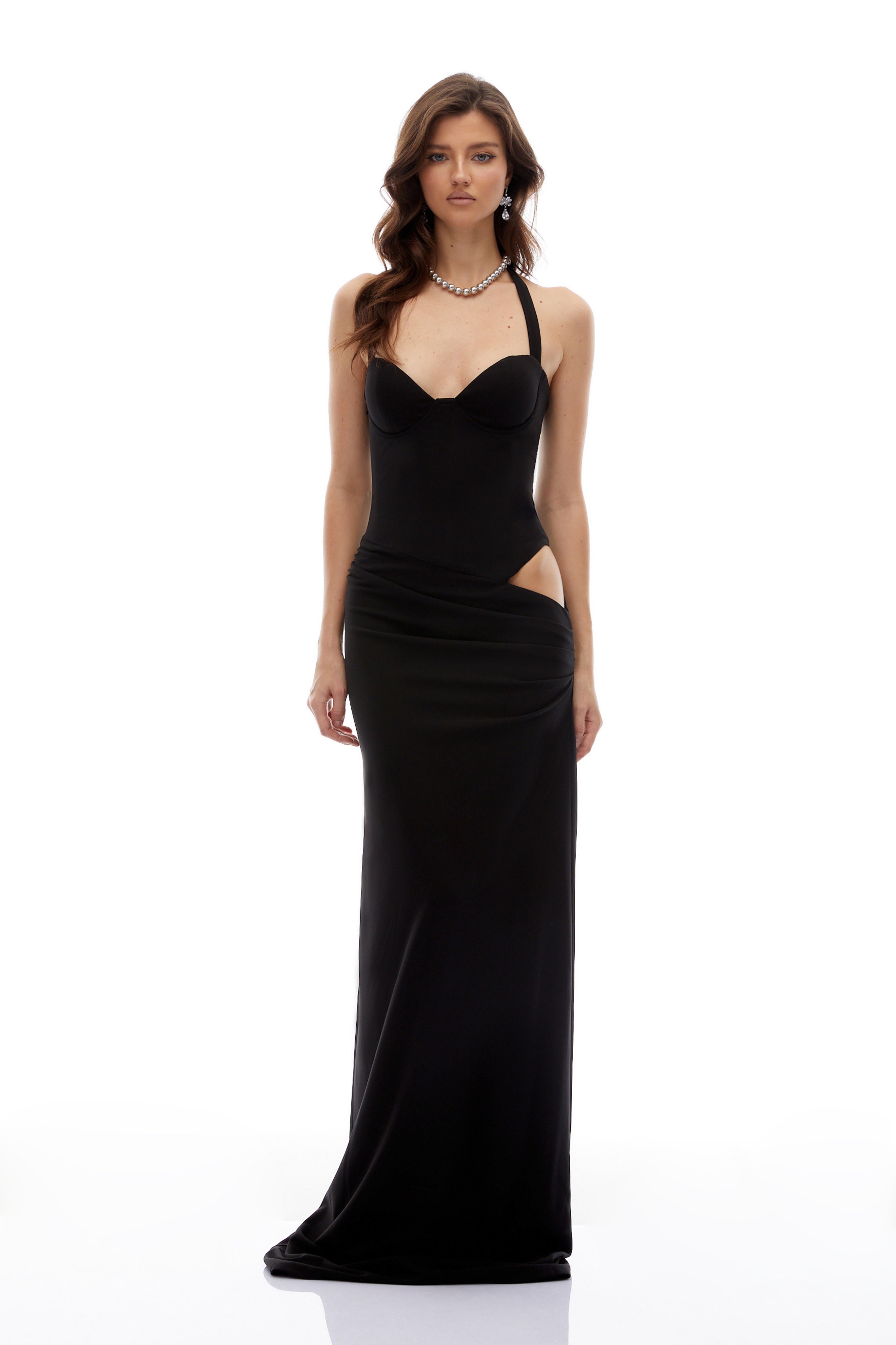 Kaelin Black Halterneck Cut Out  Maxi Dress (Final Sale-US Only)