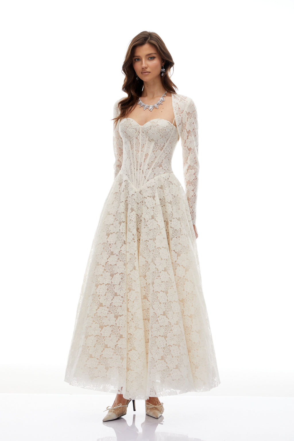 Celina White Lace Corset Maxi Dress