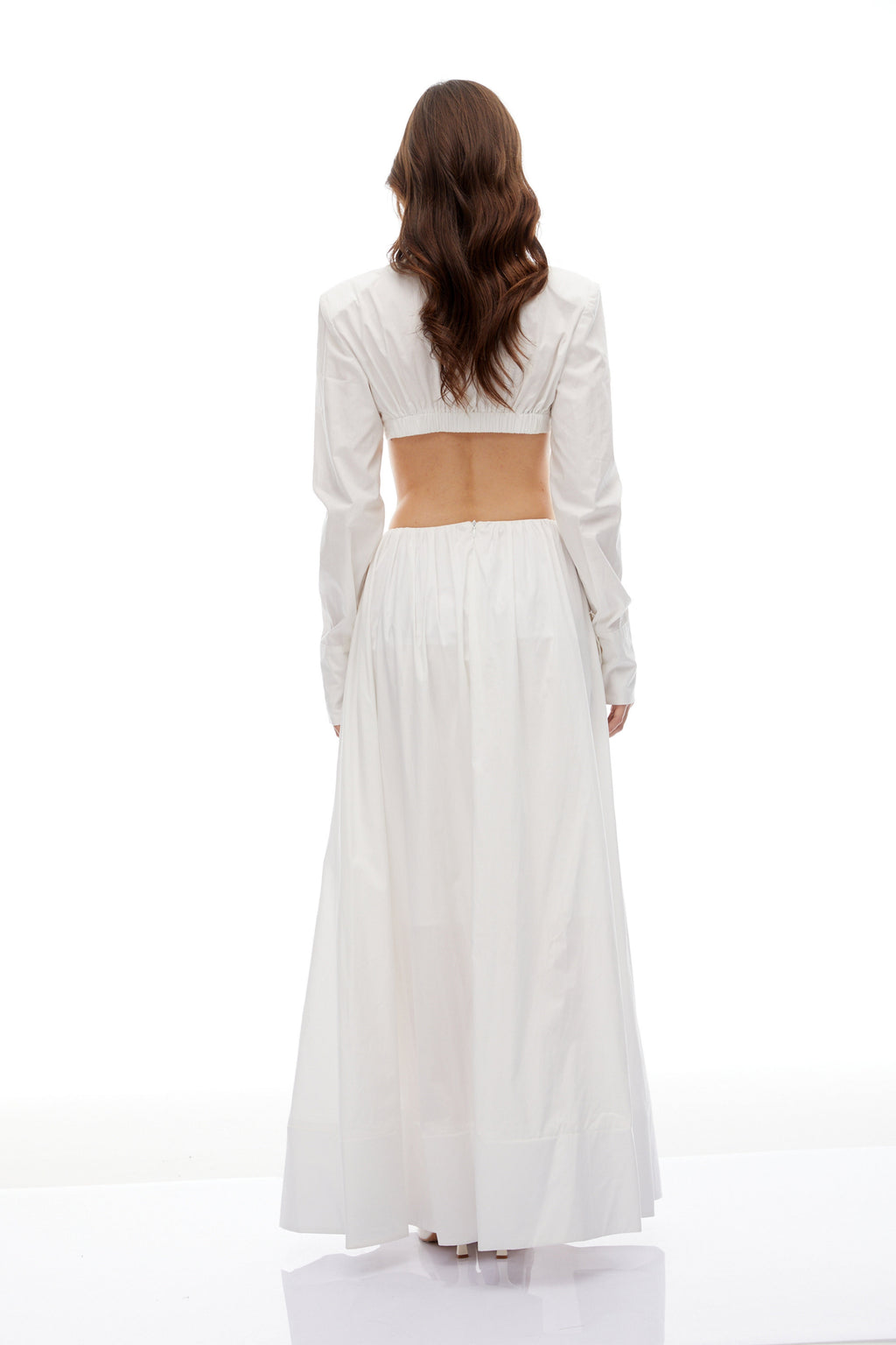 Caterina White Shirred Shirt & Skirt Set