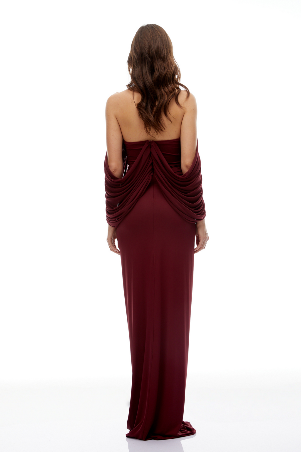 Eléa Red Cold Shoulder Draped Maxi Dress