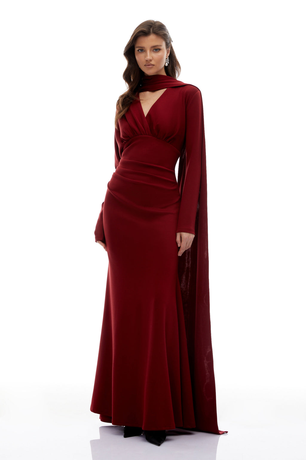 Margot Red Scarf Design Ruched Maxi Gown (Final Sale-US Only)