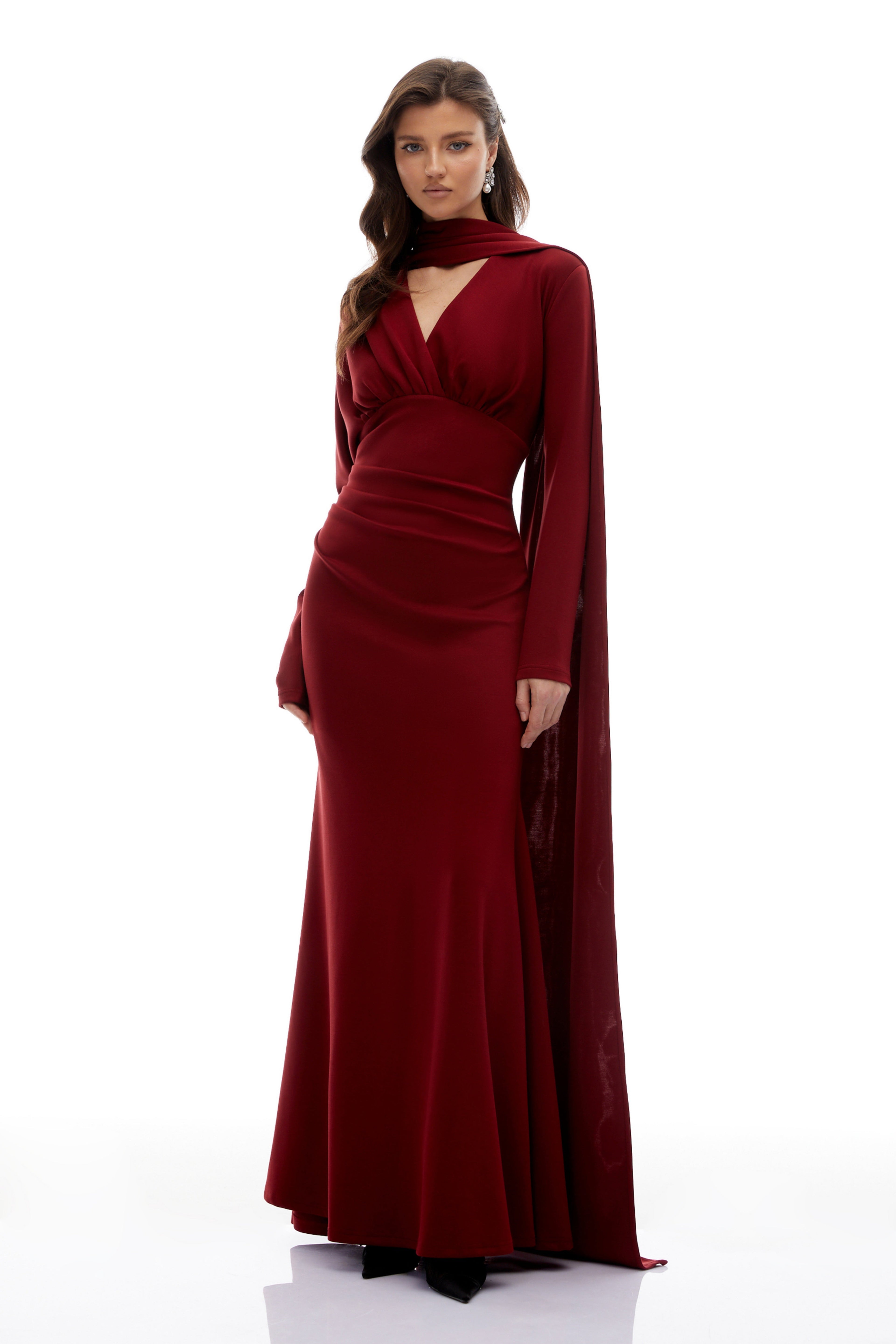 Margot Red Scarf Design Ruched Maxi Gown (Final Sale-US Only)