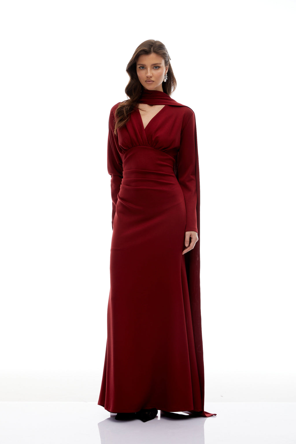 Margot Red Scarf Design Ruched Maxi Gown (Final Sale-US Only)