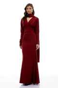 Margot Red Scarf Design Ruched Maxi Gown (Final Sale-US Only)