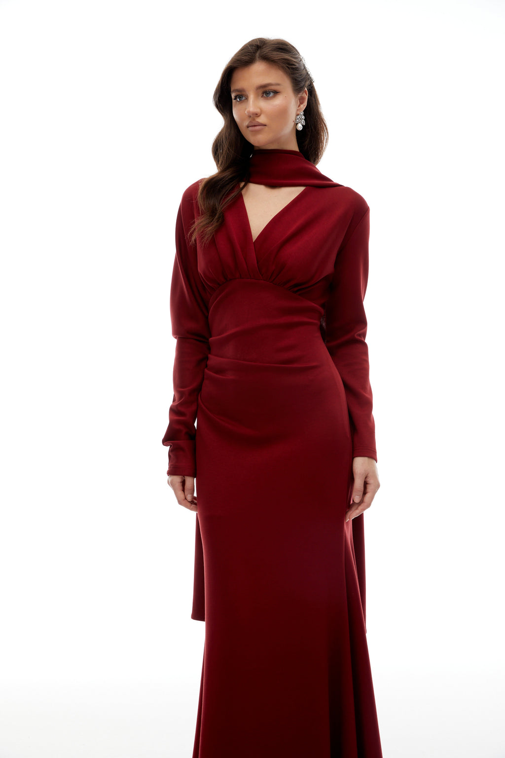 Margot Red Scarf Design Ruched Maxi Gown (Final Sale-US Only)