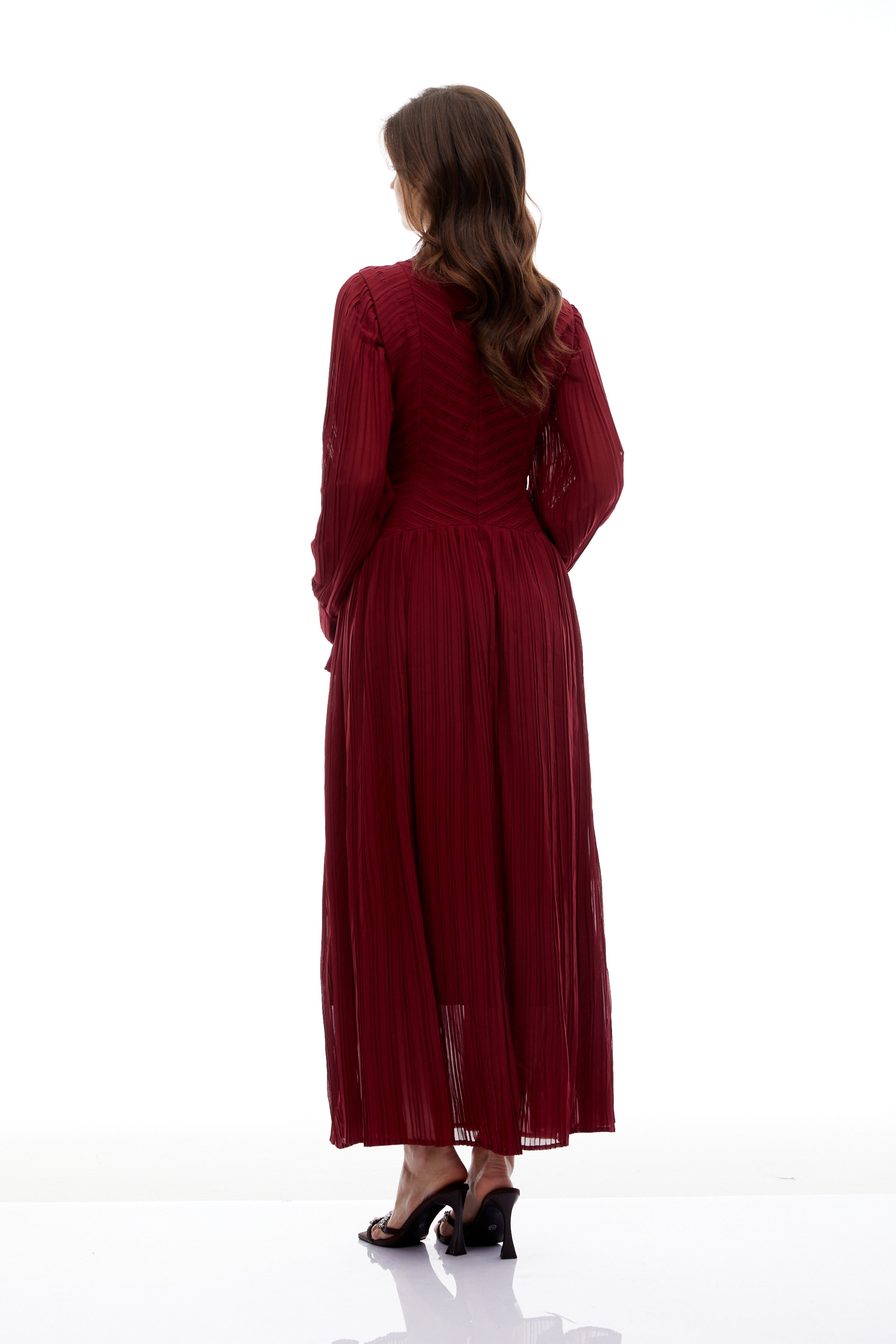 Hulda Burgundy Bead Embellished Ruched Maxi Dress(Final Sale-US Only)