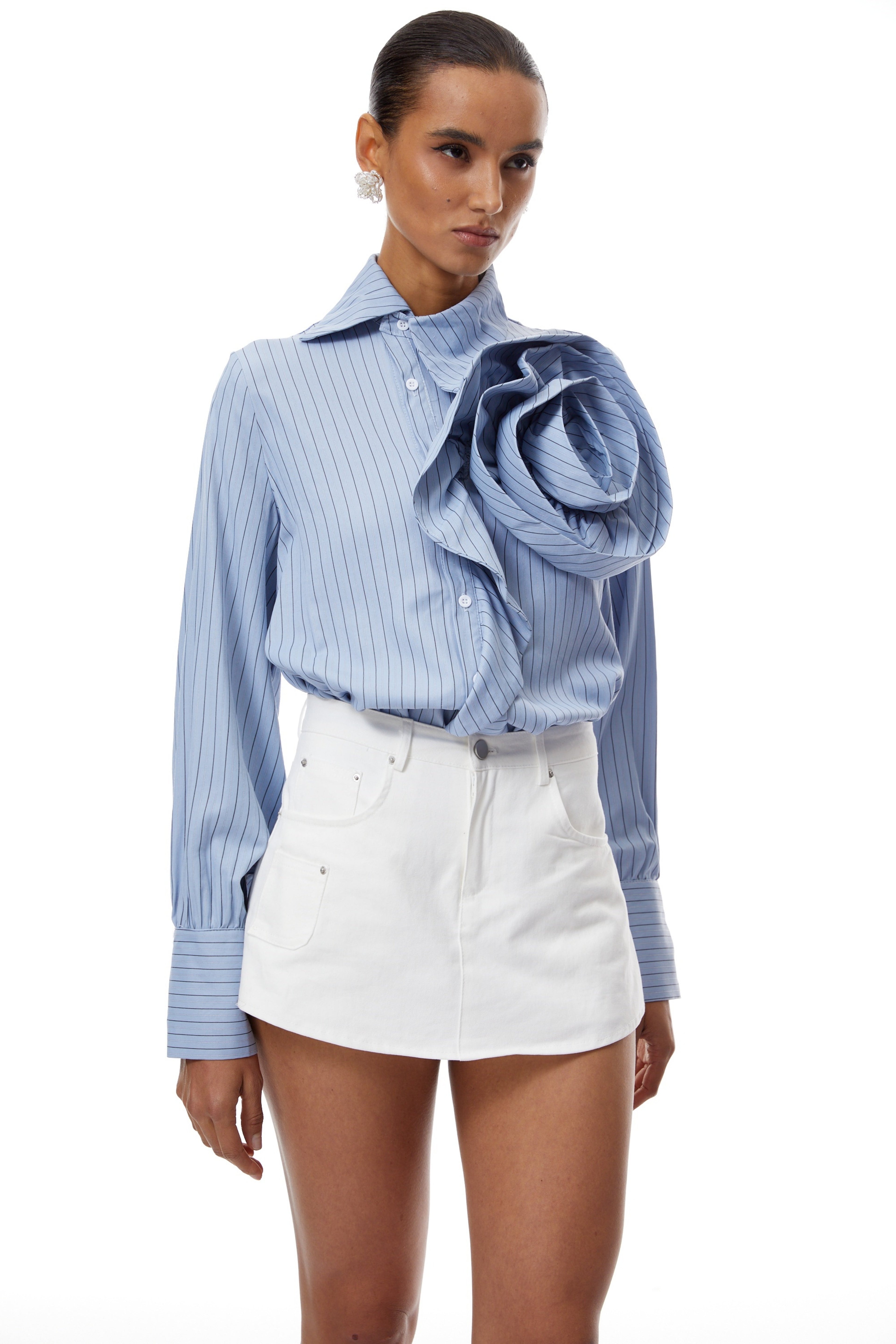 Camisa azul Torhild 3D con estampado de rayas para mascotas de la marca Bridal, con detalles en relieve y diseño elegante.