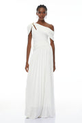 Sigrun White Asymmetrical Gathered Maxi Dress