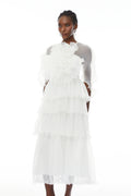 Simona White Floral Ruffled Tiered Midi Dress
