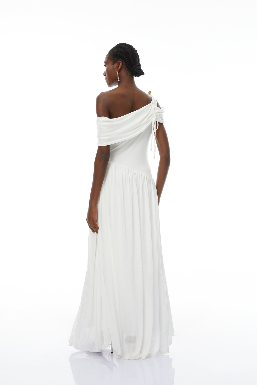 Sigrun White Asymmetrical Gathered Maxi Dress
