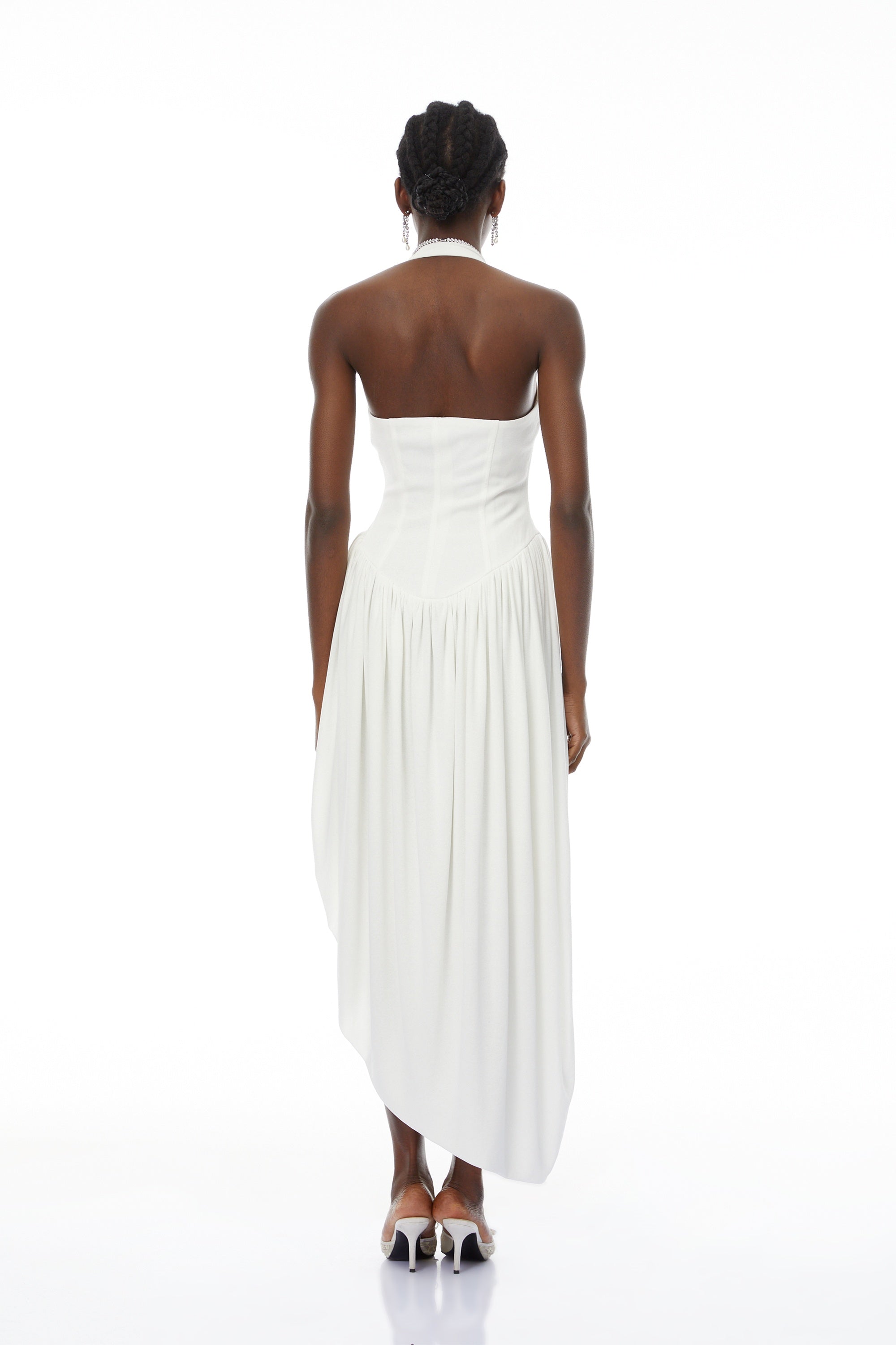 Noelia White Halterneck Shirred Panel Maxi Dress