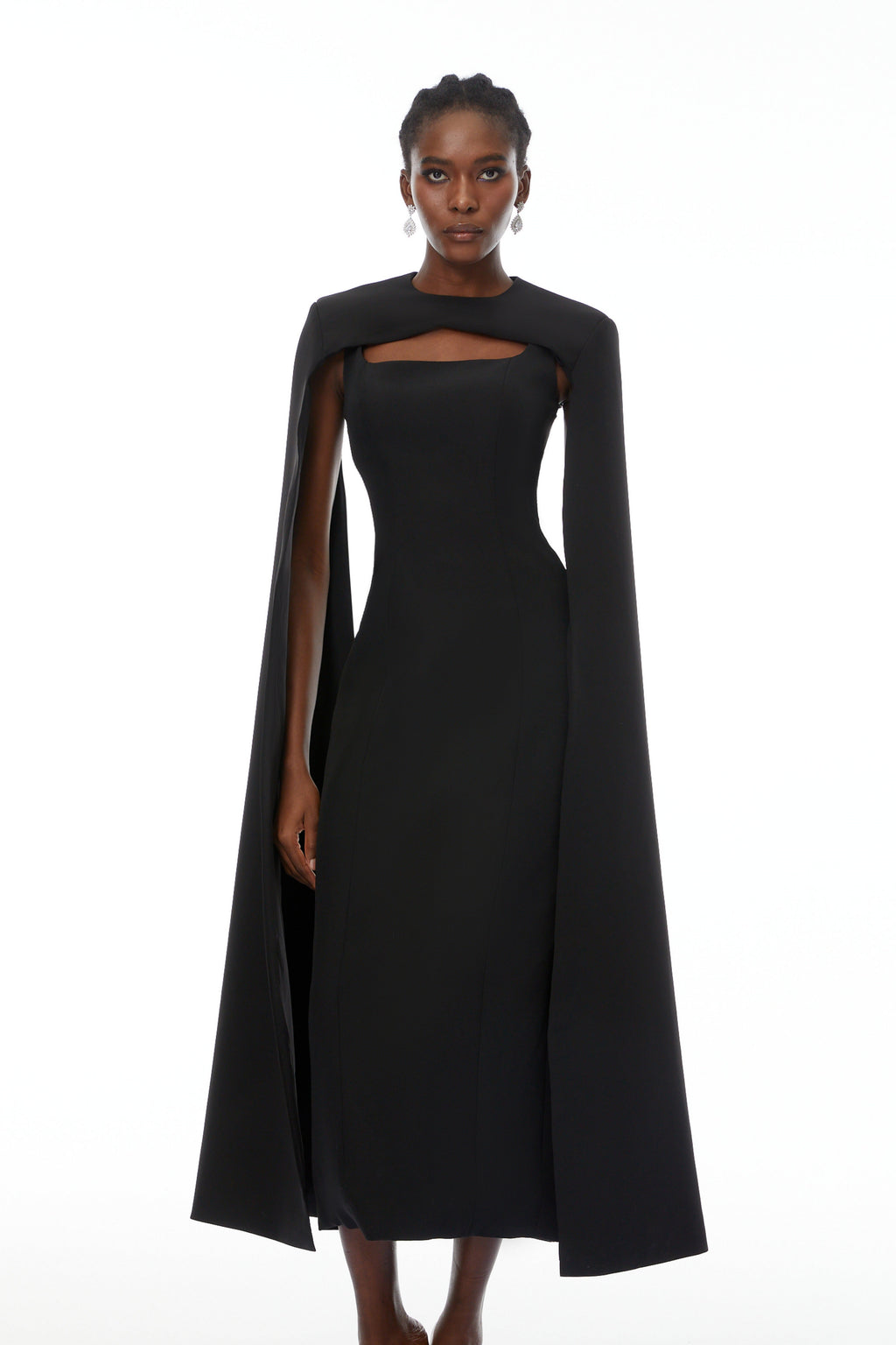 Brynja Black Cape Design Maxi Gown
